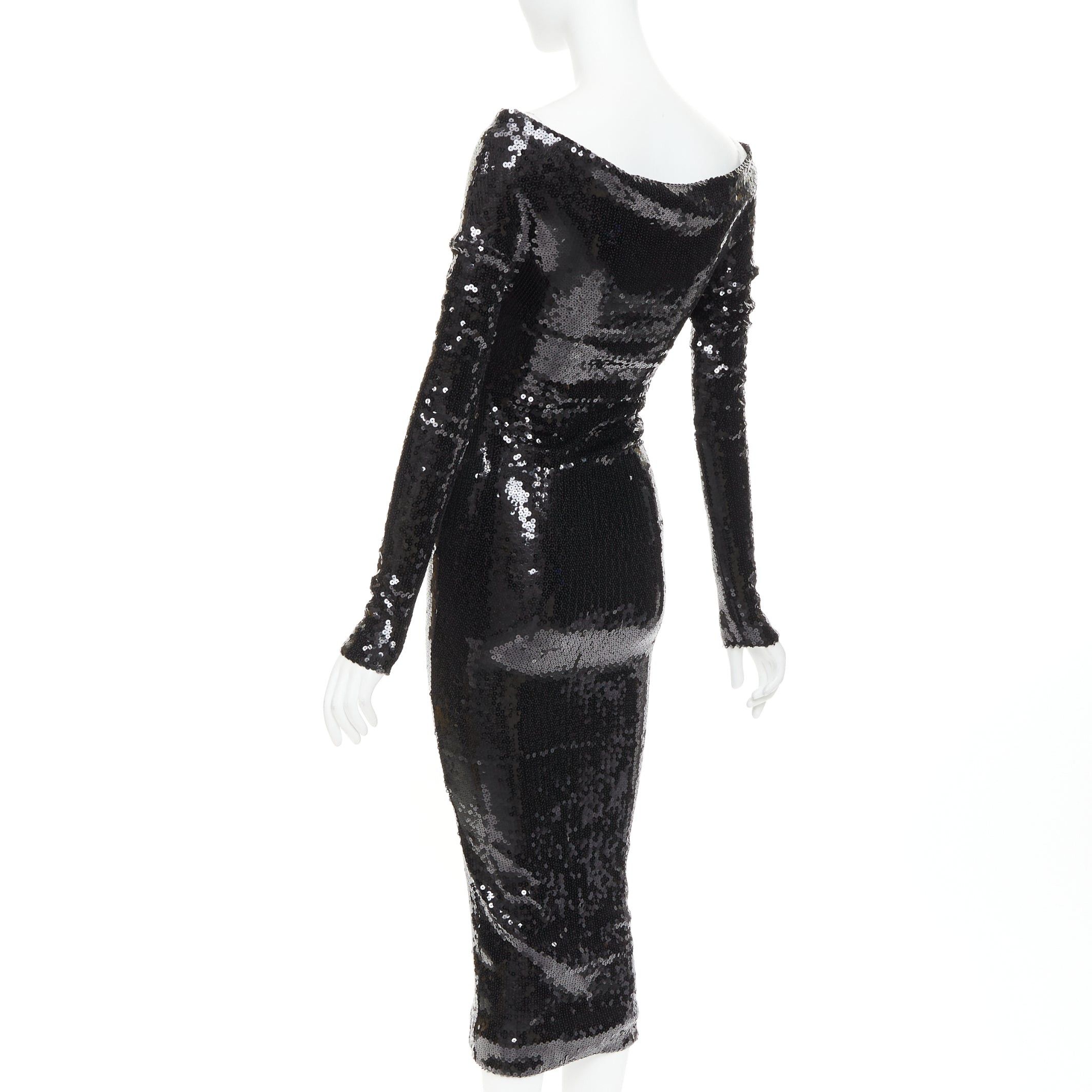Alexandre Vauthier ALEXANDRE VAUTHIER SS2023 Runway black sequinned off shoulder bodycon stretch midi dress Size S / US 4 / IT 40 - 6 Thumbnail