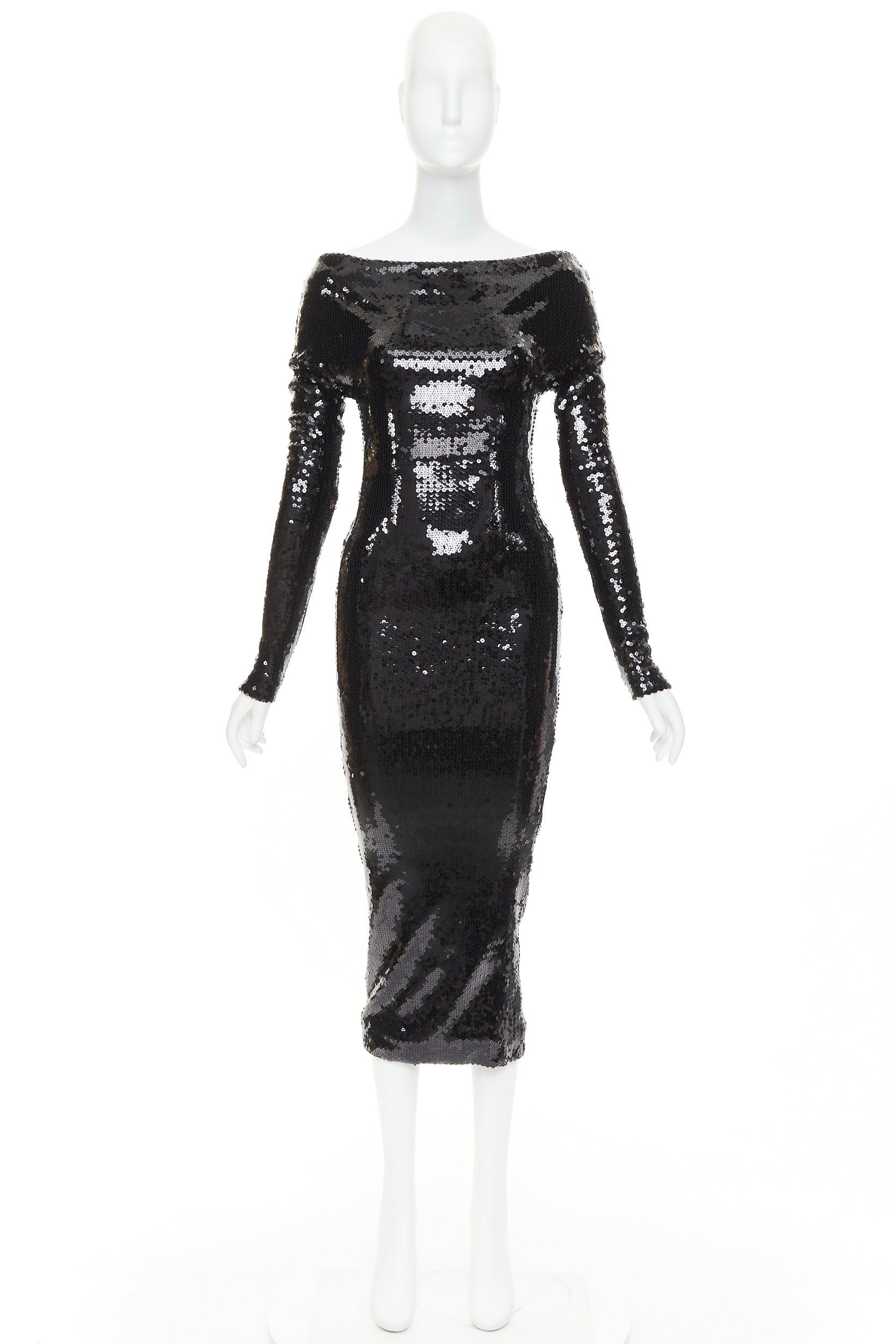 Alexandre Vauthier ALEXANDRE VAUTHIER SS2023 Runway black sequinned off shoulder bodycon stretch midi dress Size S / US 4 / IT 40 - 14 Thumbnail