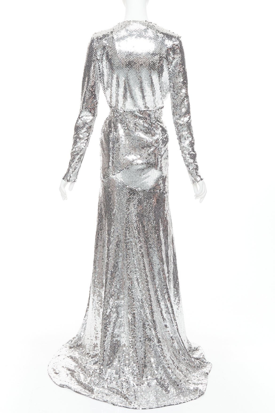 Alexandre Vauthier ALEXANDRE VAUTHIER COUTURE SS2015 Runway metallic silver sequin plunge neck gown dress Size S / US 4 / IT 40 - 5 Thumbnail
