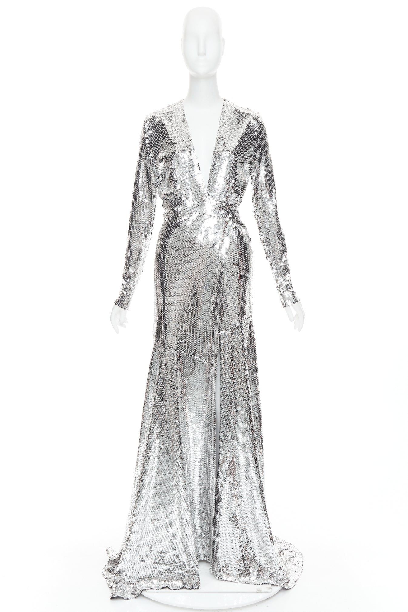 Alexandre Vauthier ALEXANDRE VAUTHIER COUTURE SS2015 Runway metallic silver sequin plunge neck gown dress Size S / US 4 / IT 40 - 11 Thumbnail