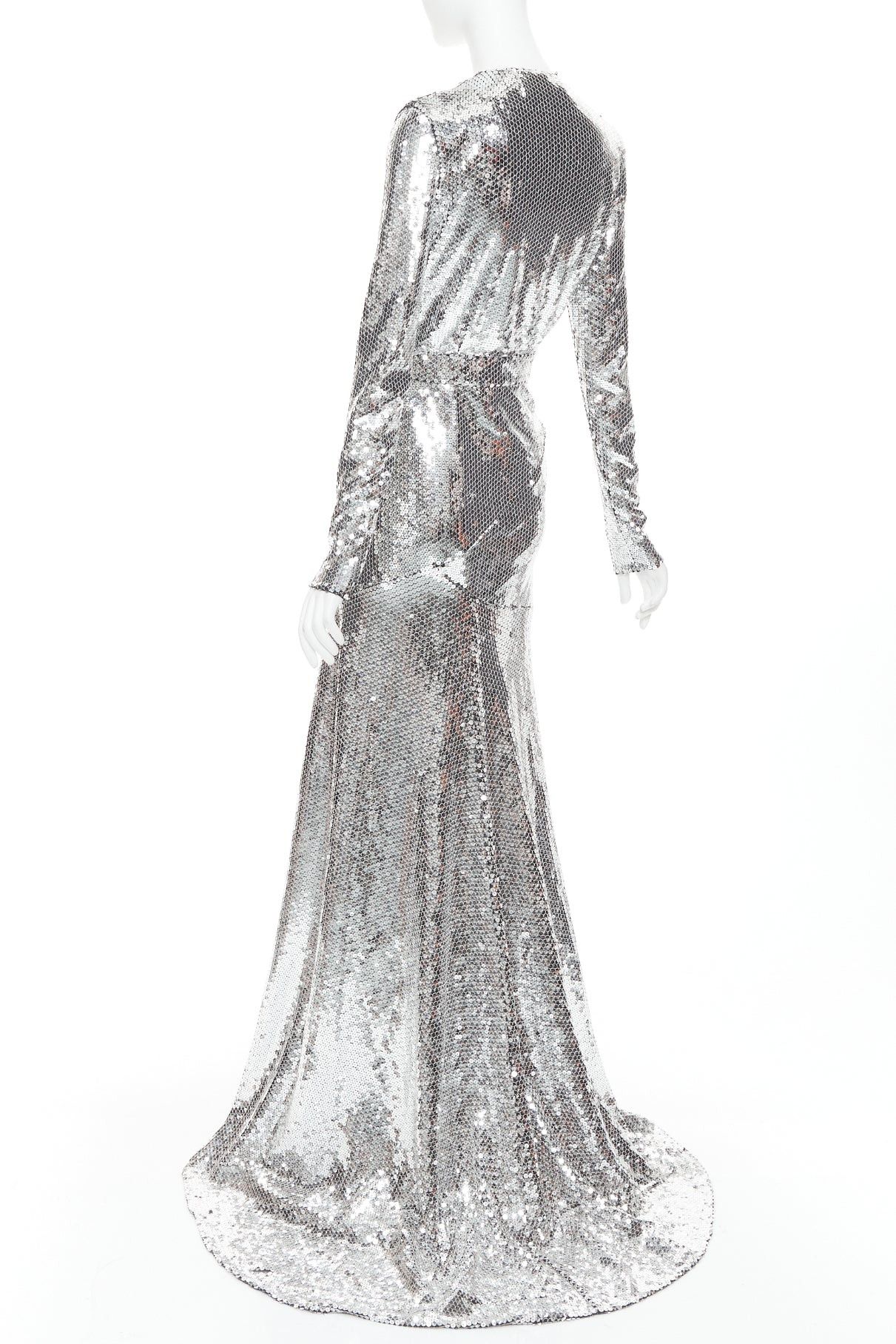 Alexandre Vauthier ALEXANDRE VAUTHIER COUTURE SS2015 Runway metallic silver sequin plunge neck gown dress Size S / US 4 / IT 40 - 6 Thumbnail