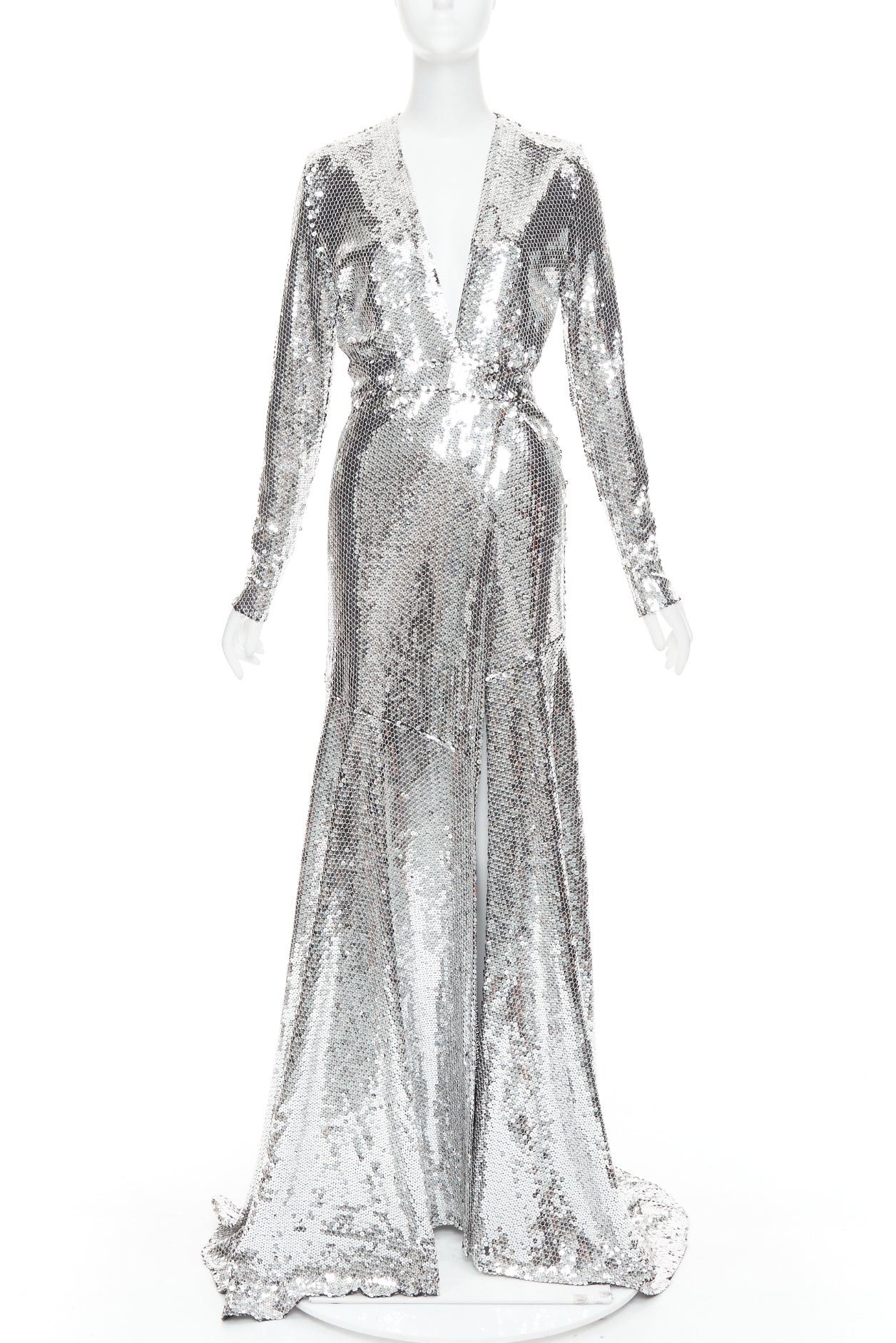 Alexandre Vauthier ALEXANDRE VAUTHIER COUTURE SS2015 Runway metallic silver sequin plunge neck gown dress Size S / US 4 / IT 40 - 3 Thumbnail