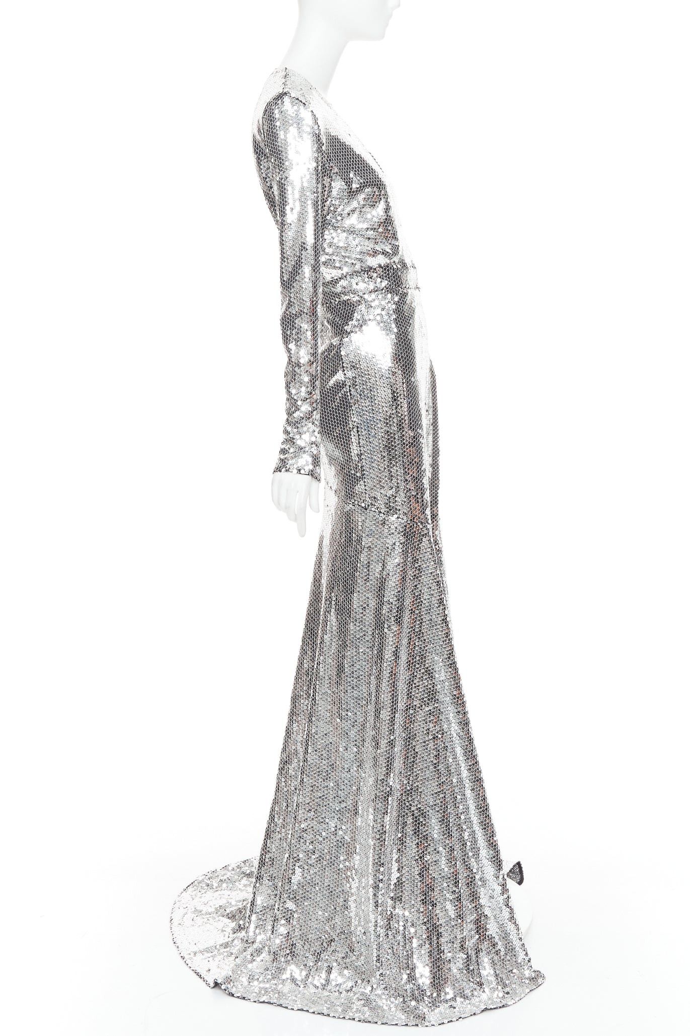Alexandre Vauthier ALEXANDRE VAUTHIER COUTURE SS2015 Runway metallic silver sequin plunge neck gown dress Size S / US 4 / IT 40 - 4 Thumbnail