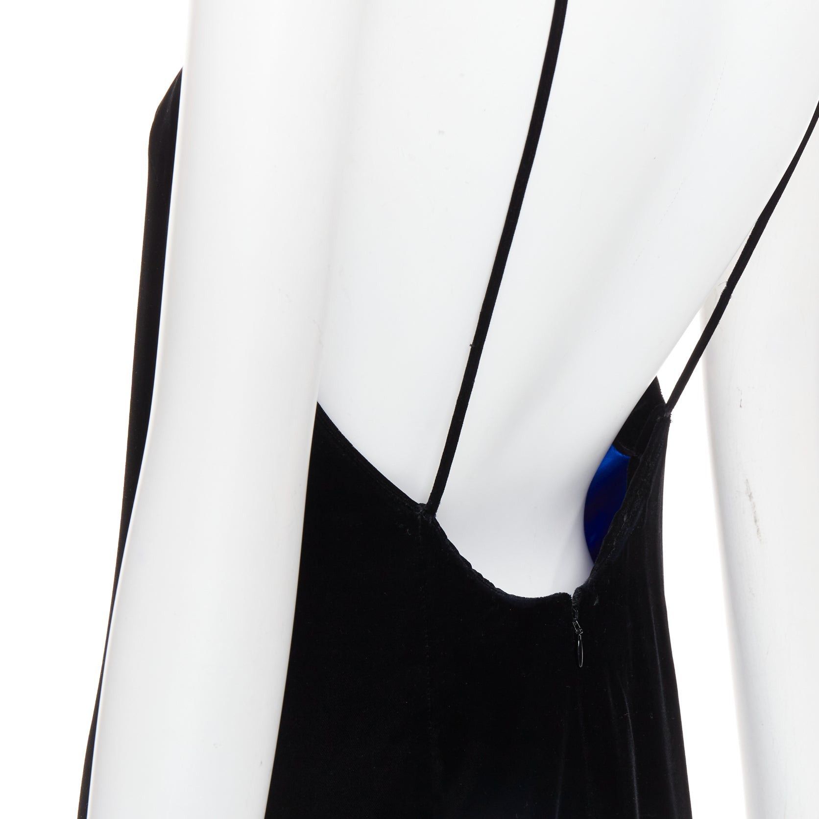 Alexandre Vauthier ALEXANDRE VAUTHIER COUTURE AW2022 Runway black velvet cobalt blue lined symmetric slip dress Size S / US 4 / IT 40 - 6 Thumbnail