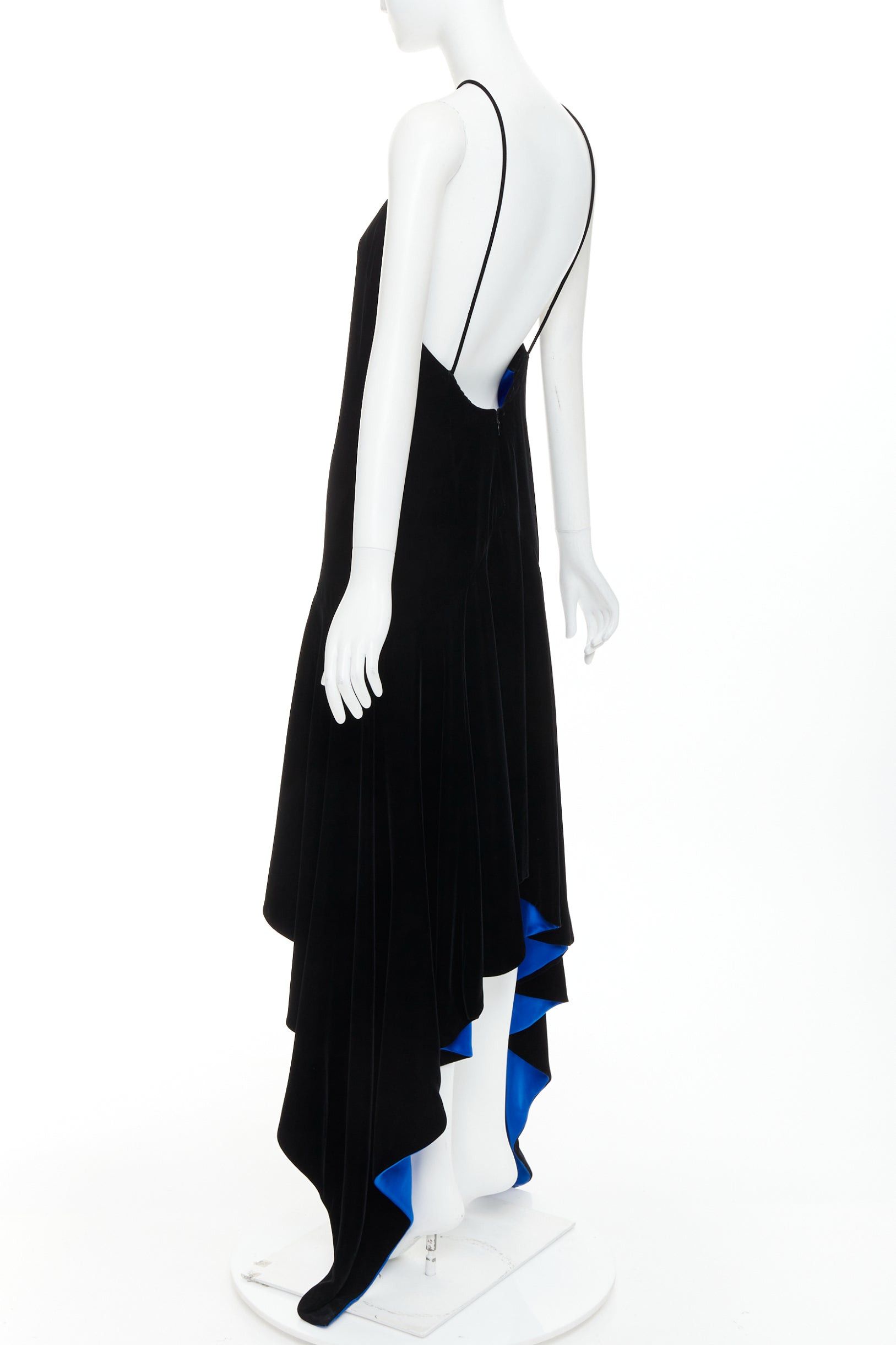 Alexandre Vauthier ALEXANDRE VAUTHIER COUTURE AW2022 Runway black velvet cobalt blue lined symmetric slip dress Size S / US 4 / IT 40 - 5 Thumbnail