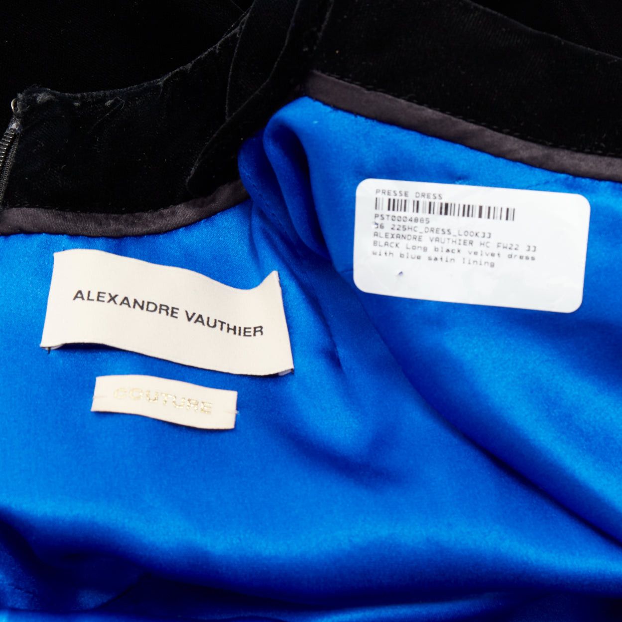 Alexandre Vauthier ALEXANDRE VAUTHIER COUTURE AW2022 Runway black velvet cobalt blue lined symmetric slip dress Size S / US 4 / IT 40 - 11 Thumbnail