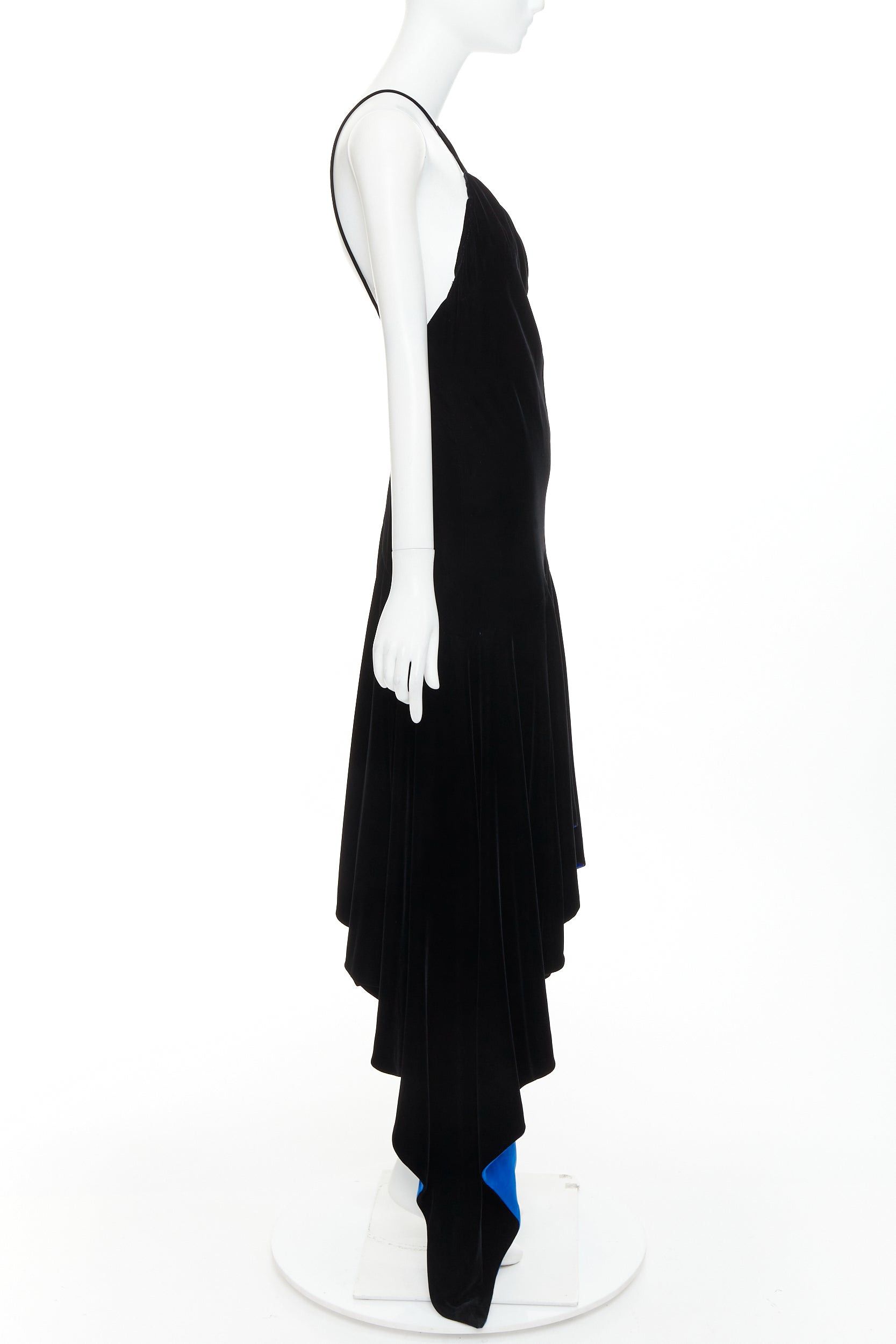 Alexandre Vauthier ALEXANDRE VAUTHIER COUTURE AW2022 Runway black velvet cobalt blue lined symmetric slip dress Size S / US 4 / IT 40 - 3 Thumbnail