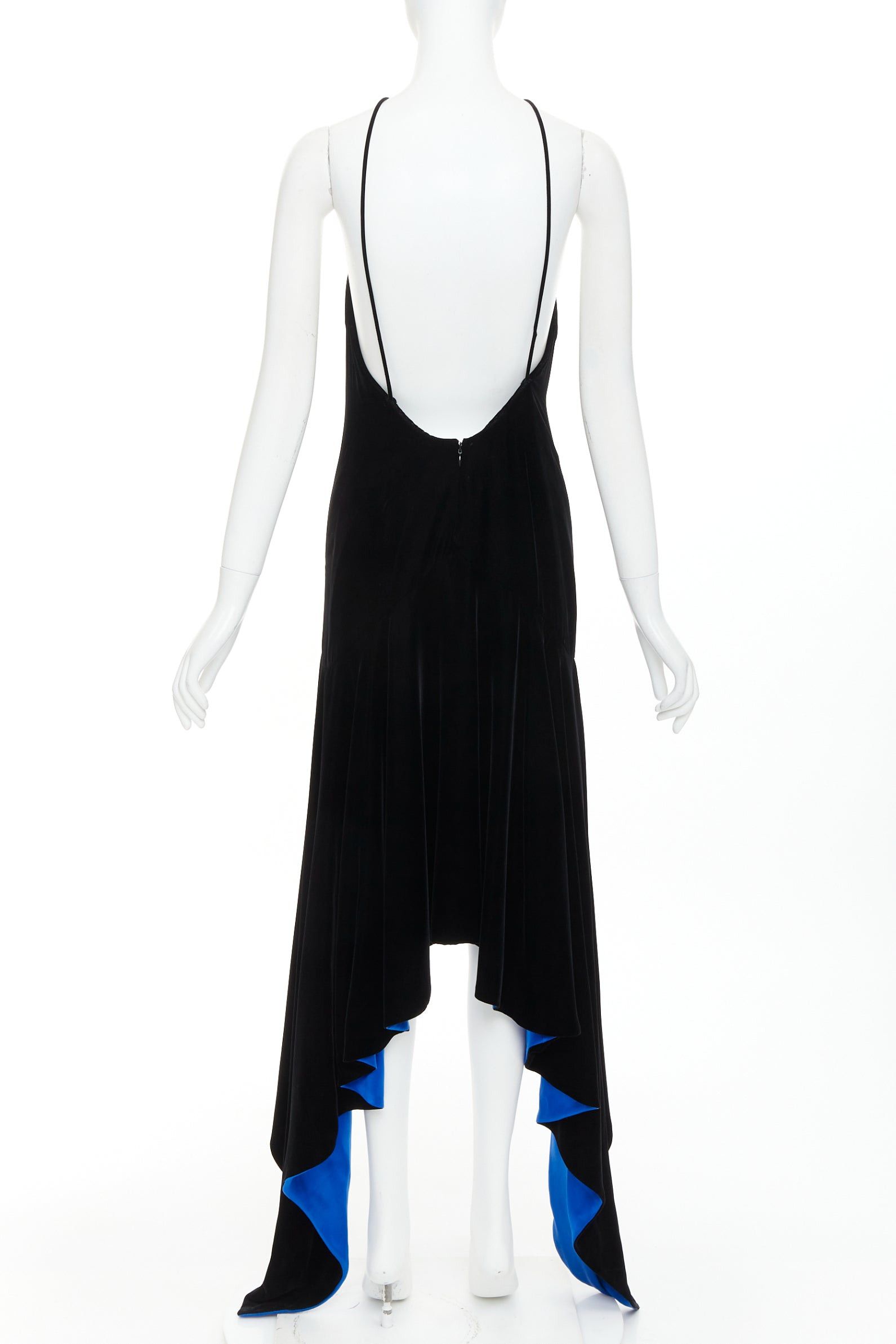 Alexandre Vauthier ALEXANDRE VAUTHIER COUTURE AW2022 Runway black velvet cobalt blue lined symmetric slip dress Size S / US 4 / IT 40 - 4 Thumbnail