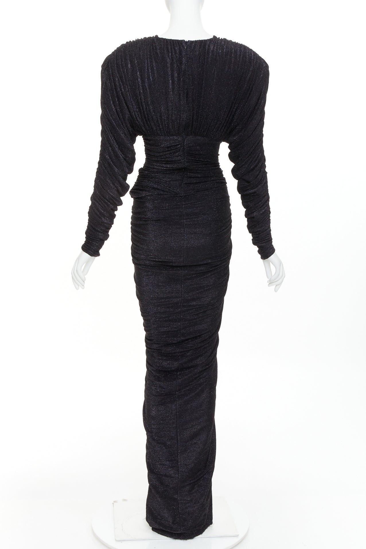 Alexandre Vauthier ALEXANDRE VAUTHIER black metallic lurex Power shoulder padded wrap draped slit gown dress Size S / US 4 / IT 40 - 5 Thumbnail