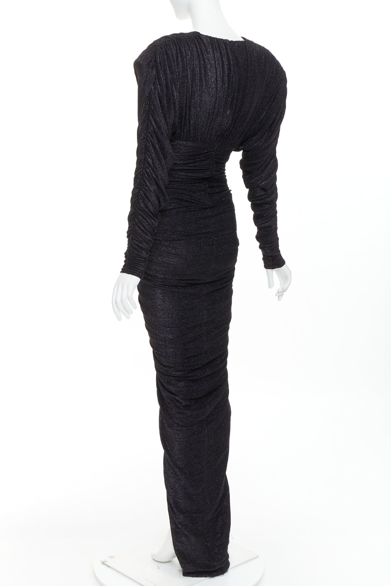 Alexandre Vauthier ALEXANDRE VAUTHIER black metallic lurex Power shoulder padded wrap draped slit gown dress Size S / US 4 / IT 40 - 6 Thumbnail