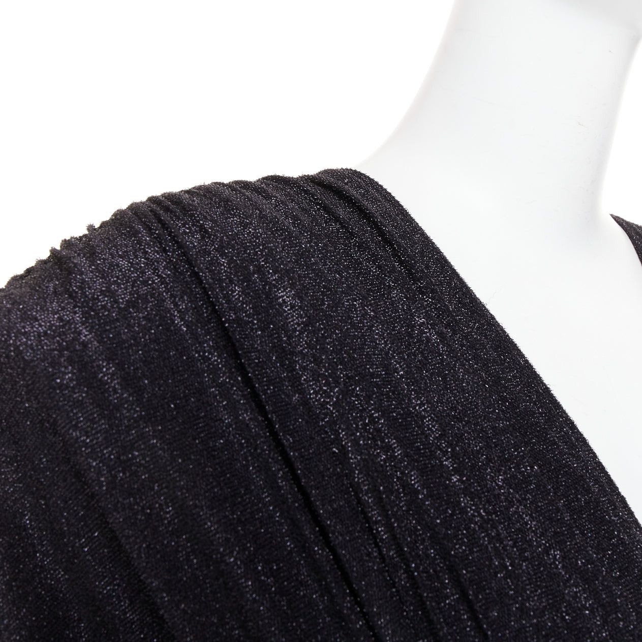 Alexandre Vauthier ALEXANDRE VAUTHIER black metallic lurex Power shoulder padded wrap draped slit gown dress Size S / US 4 / IT 40 - 7 Thumbnail