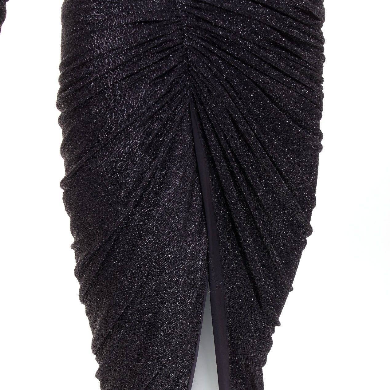Alexandre Vauthier ALEXANDRE VAUTHIER black metallic lurex Power shoulder padded wrap draped slit gown dress Size S / US 4 / IT 40 - 9 Thumbnail