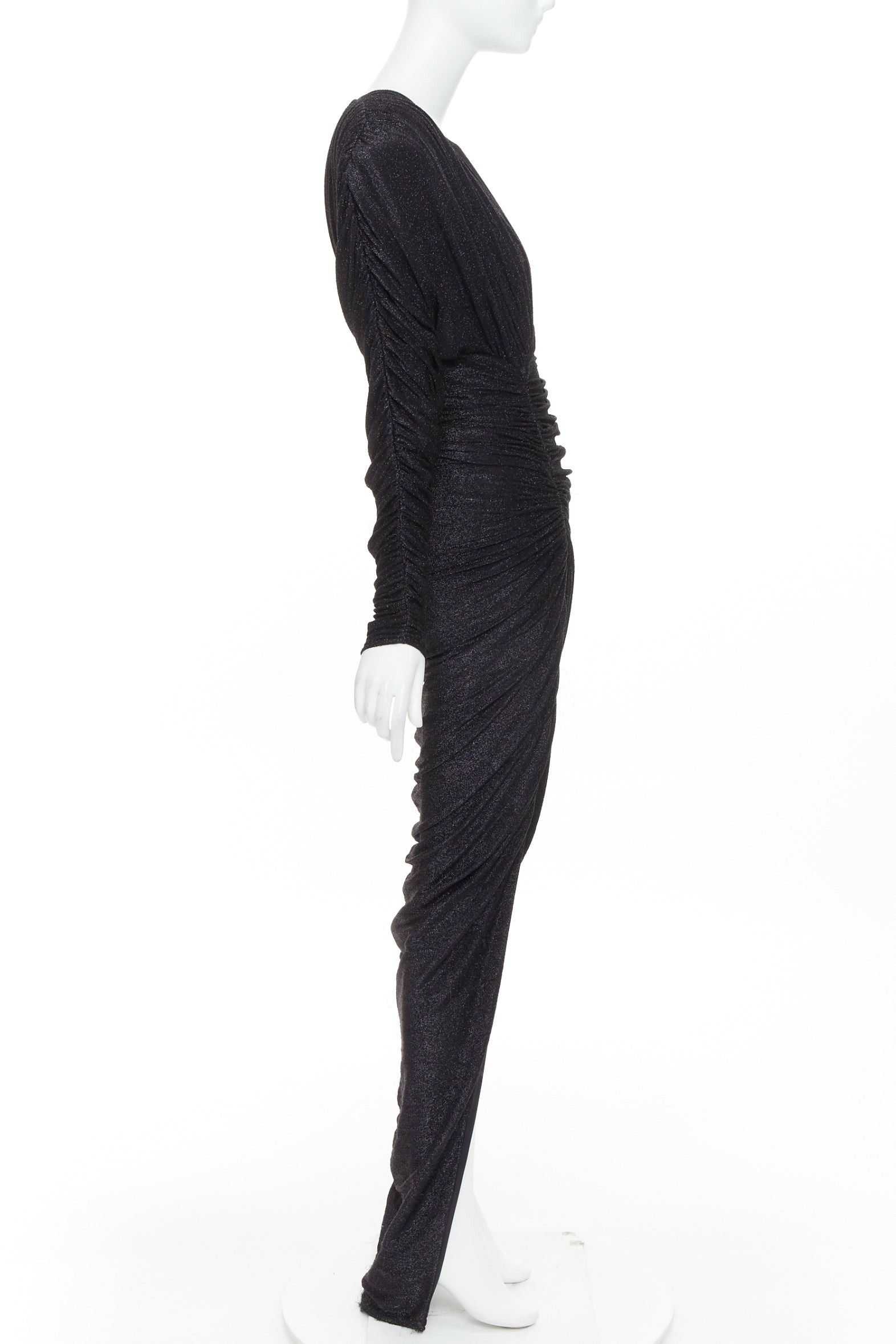 Alexandre Vauthier ALEXANDRE VAUTHIER black metallic lurex Power shoulder padded wrap draped slit gown dress Size S / US 4 / IT 40 - 4 Thumbnail