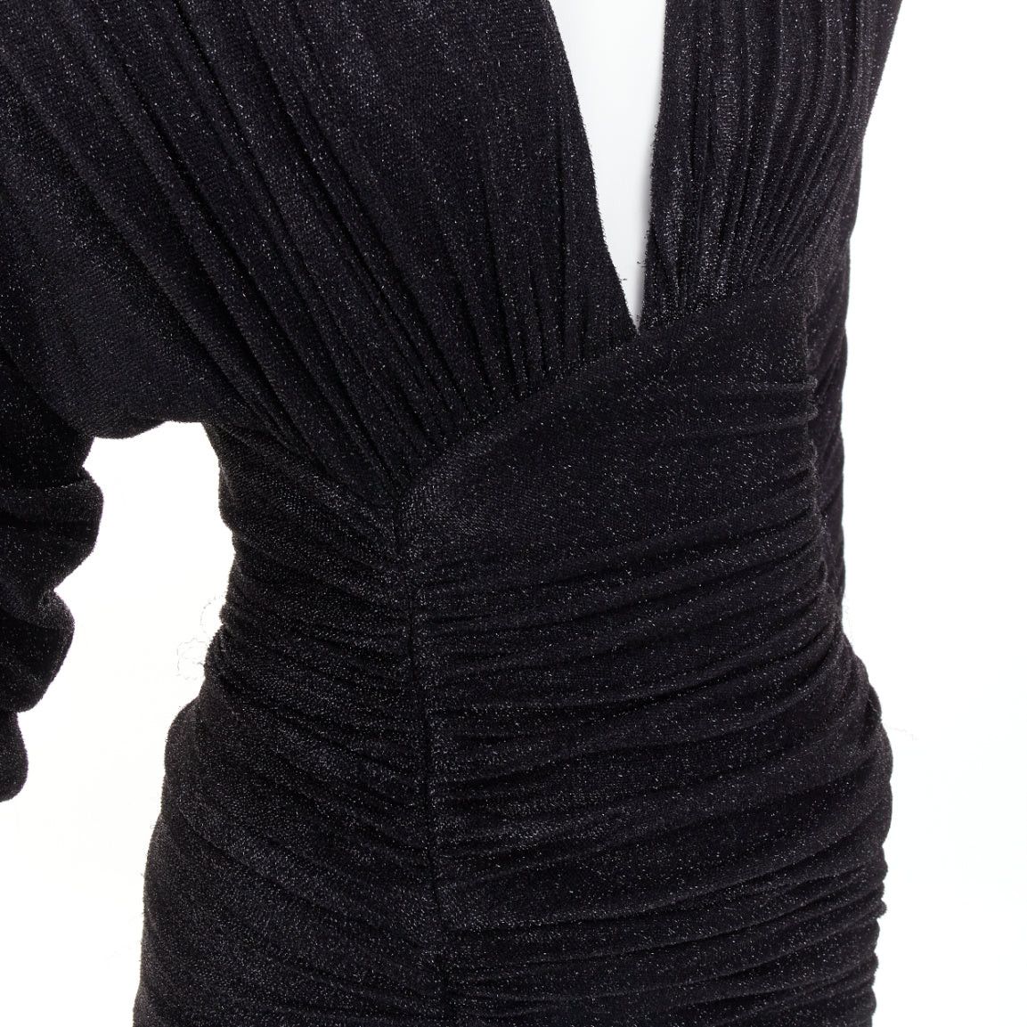 Alexandre Vauthier ALEXANDRE VAUTHIER black metallic lurex Power shoulder padded wrap draped slit gown dress Size S / US 4 / IT 40 - 2 Thumbnail