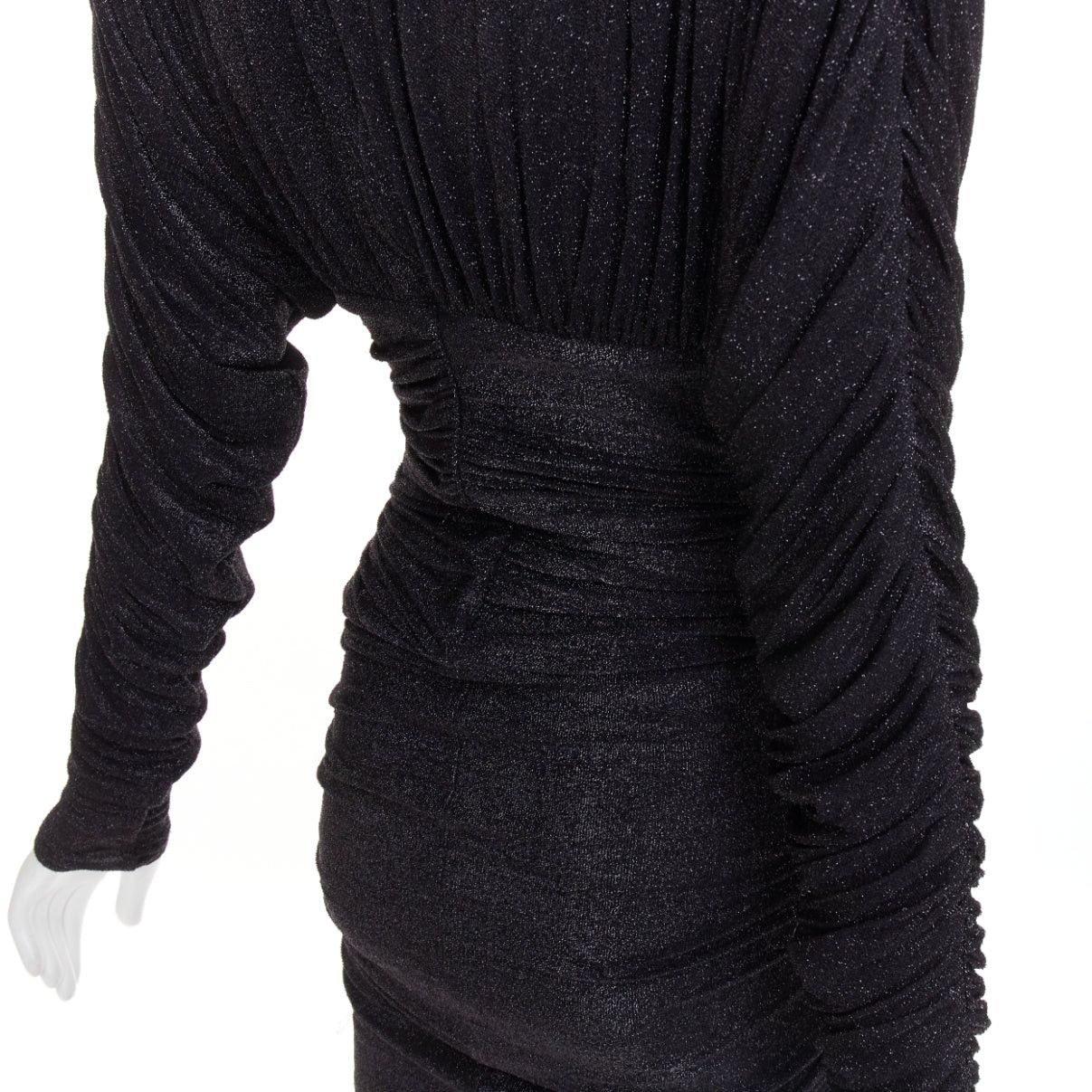 Alexandre Vauthier ALEXANDRE VAUTHIER black metallic lurex Power shoulder padded wrap draped slit gown dress Size S / US 4 / IT 40 - 11 Thumbnail