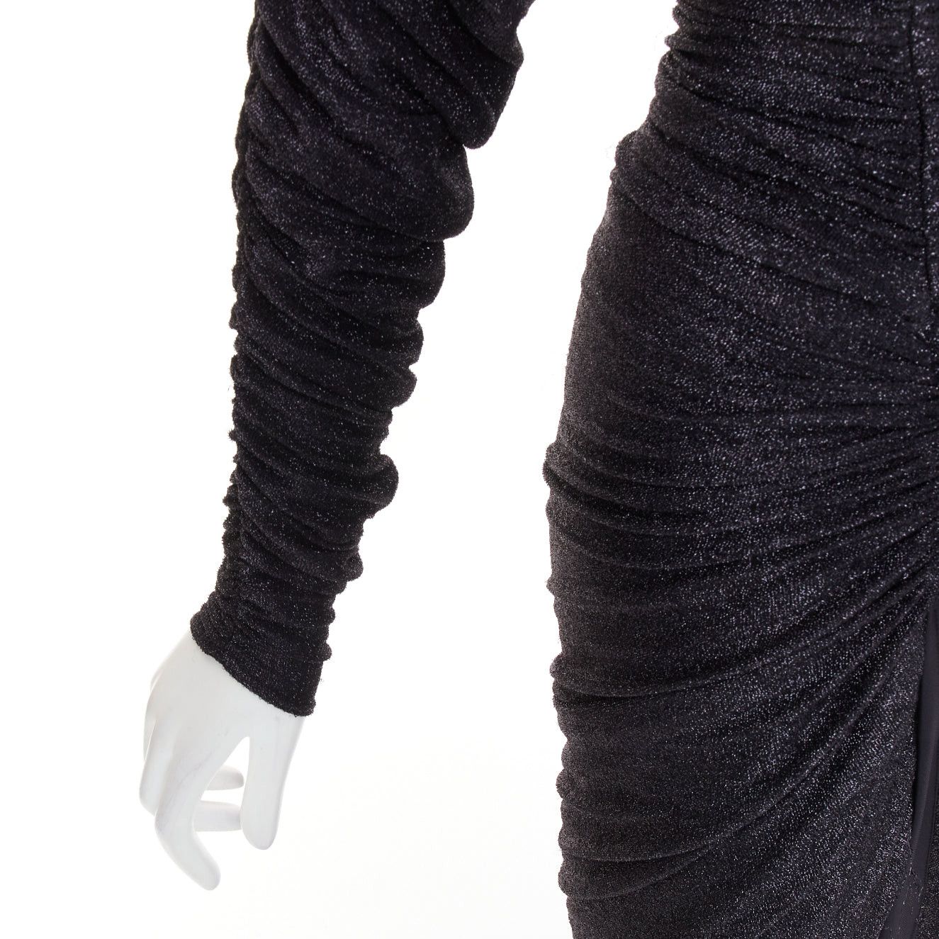 Alexandre Vauthier ALEXANDRE VAUTHIER black metallic lurex Power shoulder padded wrap draped slit gown dress Size S / US 4 / IT 40 - 8 Thumbnail