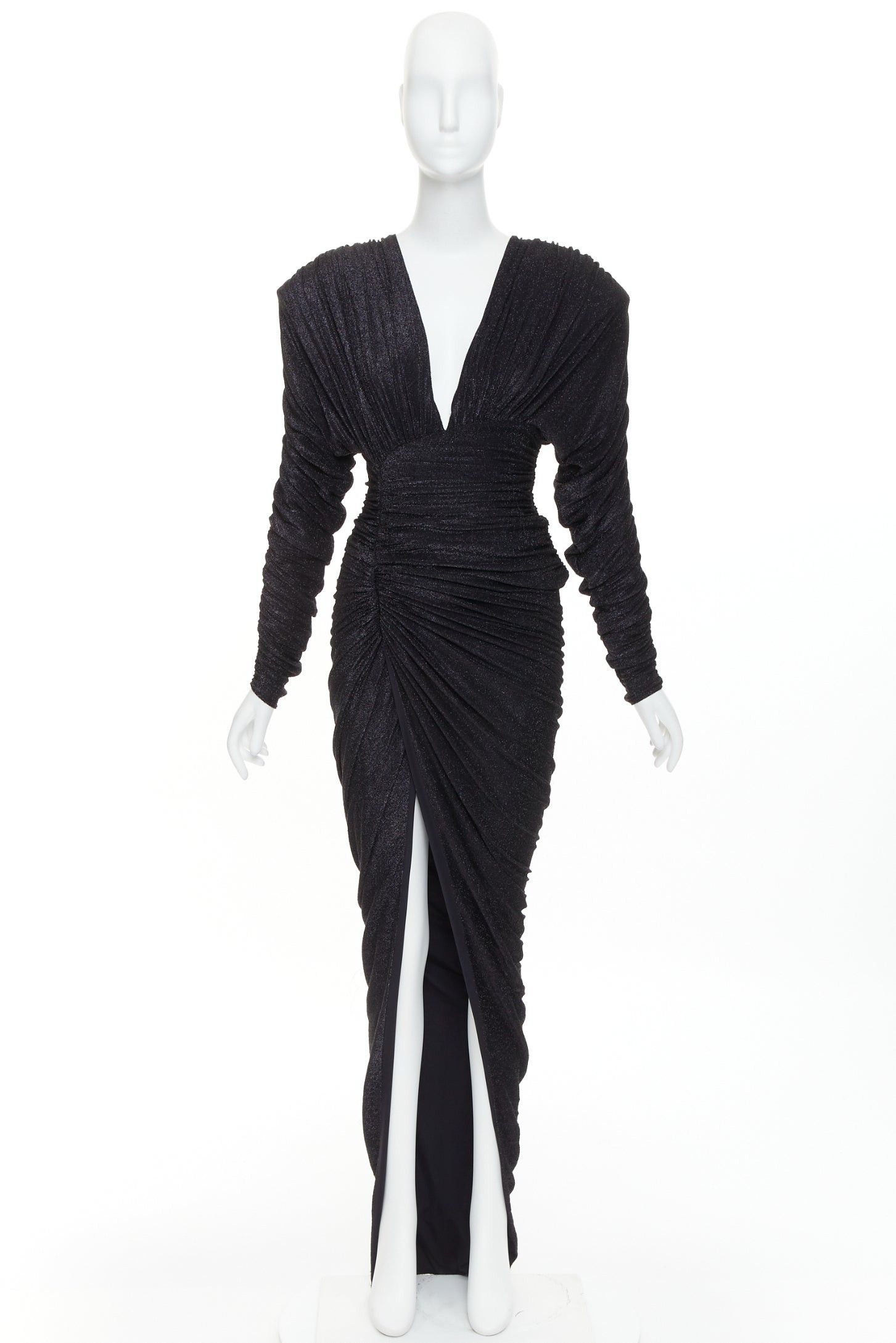 Alexandre Vauthier ALEXANDRE VAUTHIER black metallic lurex Power shoulder padded wrap draped slit gown dress Size S / US 4 / IT 40 - 13 Thumbnail
