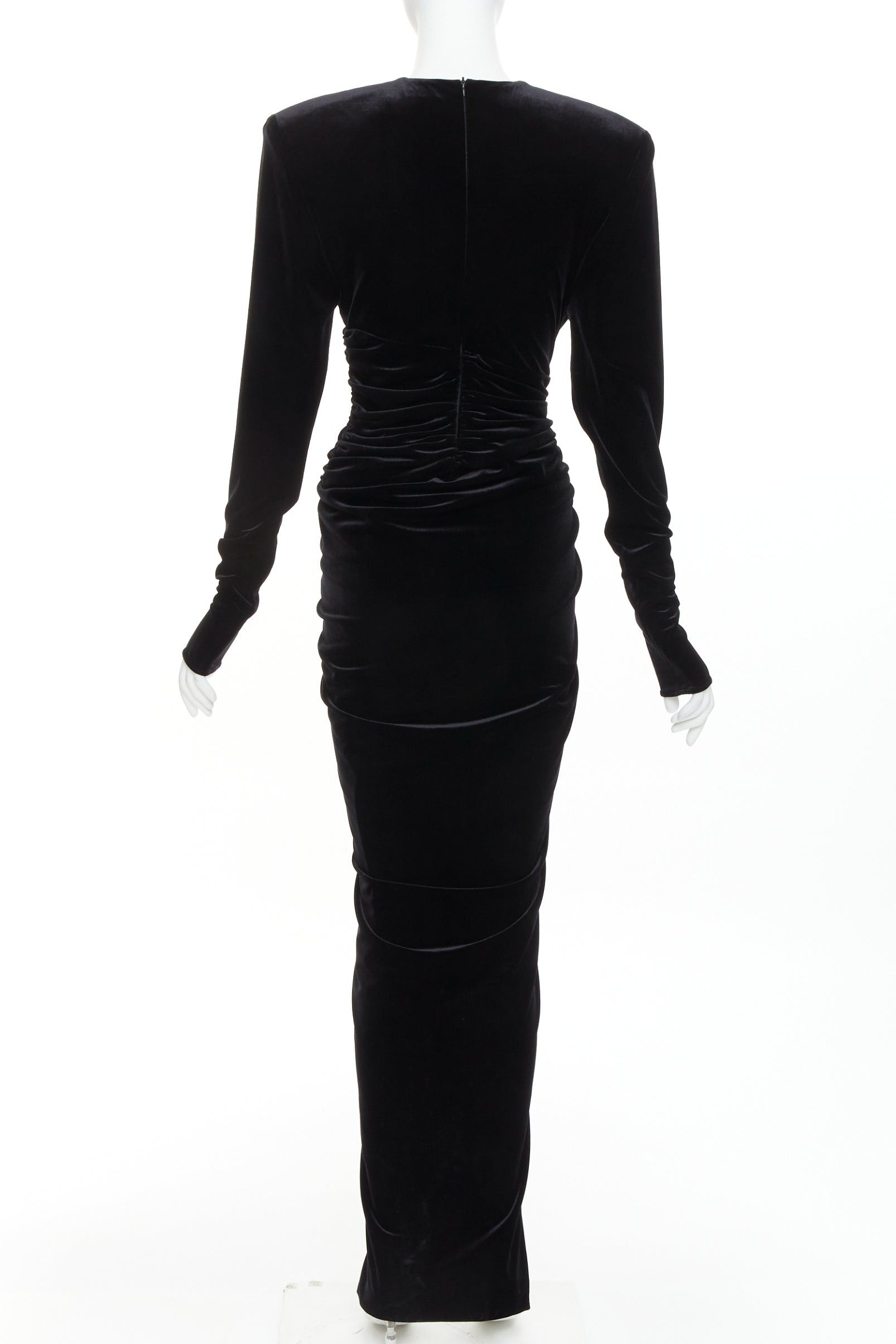 Alexandre Vauthier ALEXANDRE VAUTHIER black velvet Power shoulder padded wrap draped slit gown dress Size S / US 4 / IT 40 - 5 Thumbnail