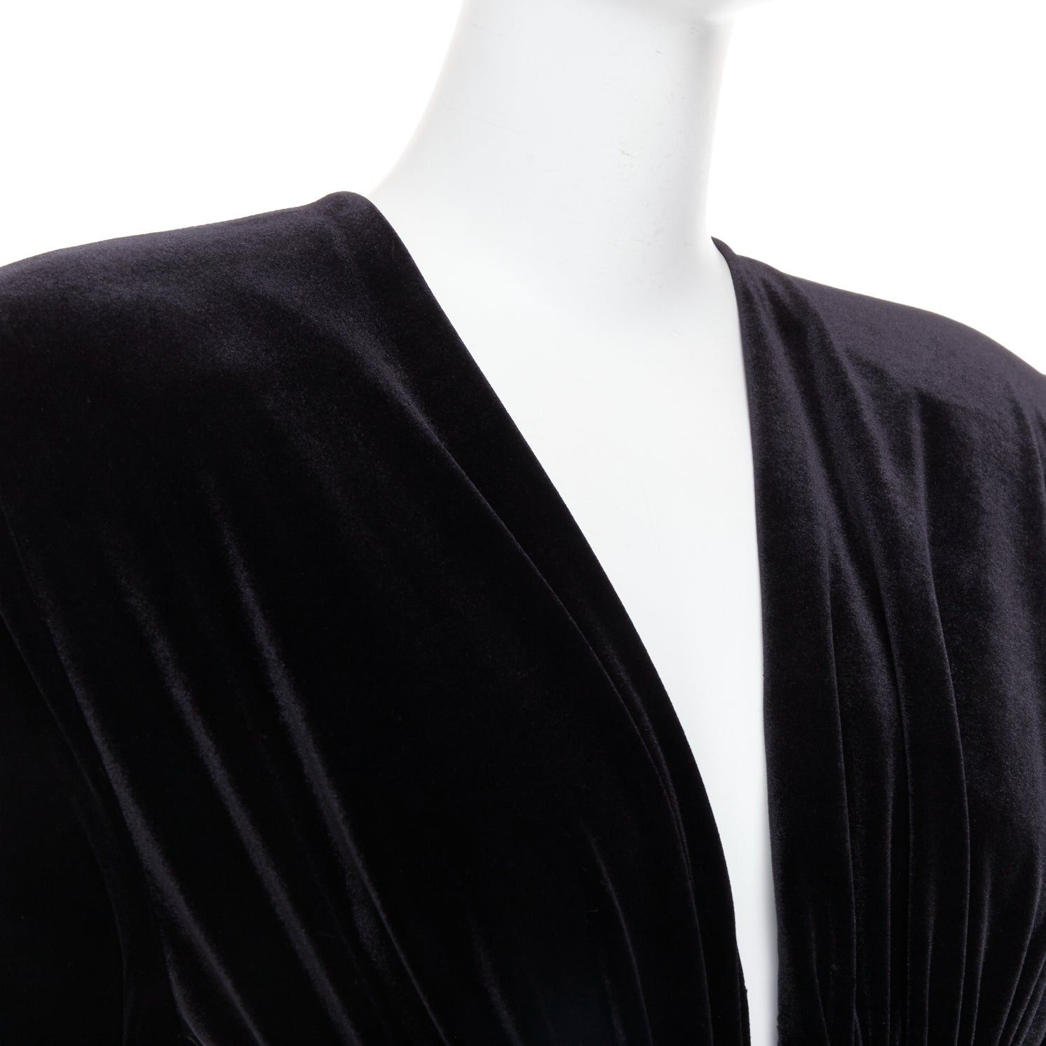 Alexandre Vauthier ALEXANDRE VAUTHIER black velvet Power shoulder padded wrap draped slit gown dress Size S / US 4 / IT 40 - 7 Thumbnail