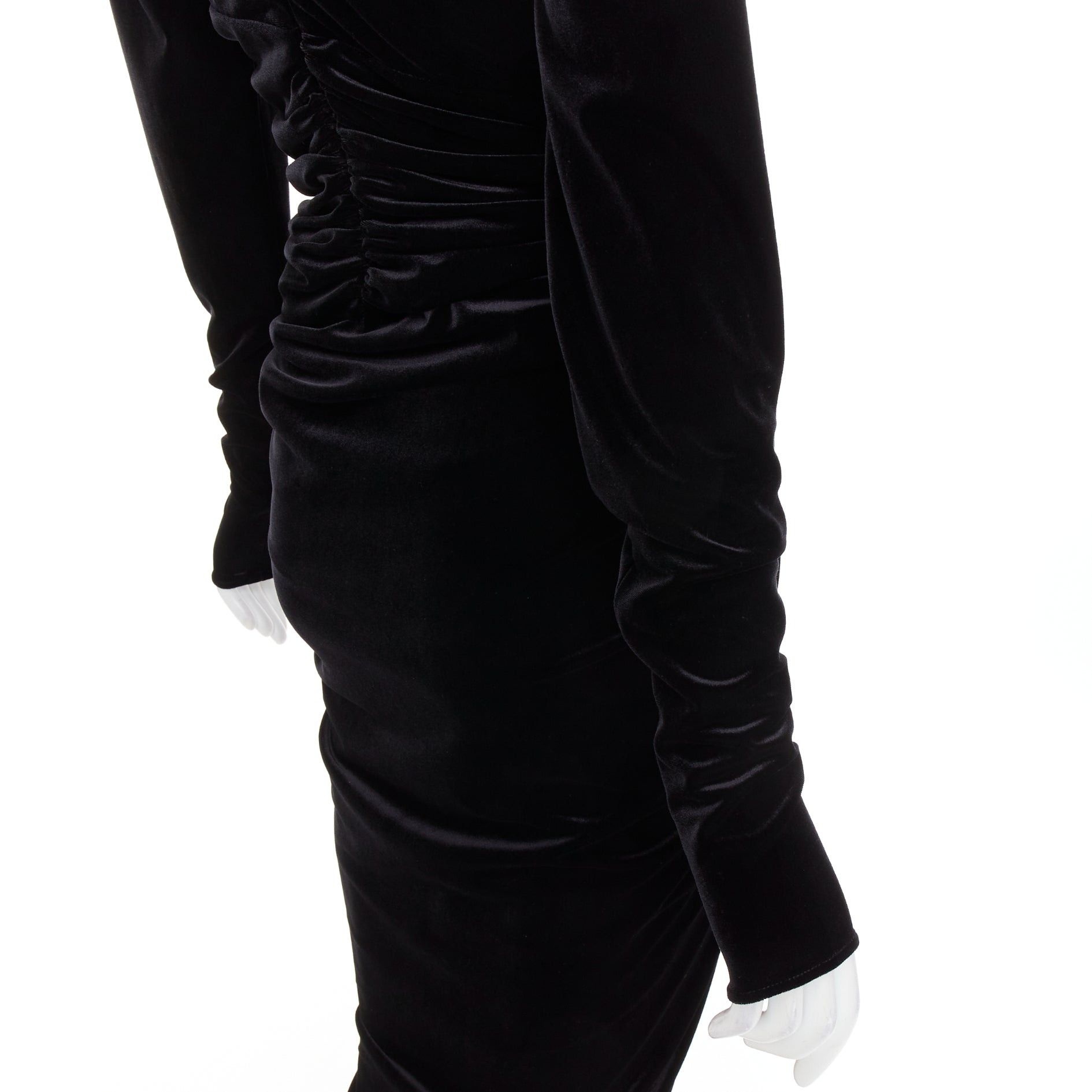 Alexandre Vauthier ALEXANDRE VAUTHIER black velvet Power shoulder padded wrap draped slit gown dress Size S / US 4 / IT 40 - 10 Thumbnail