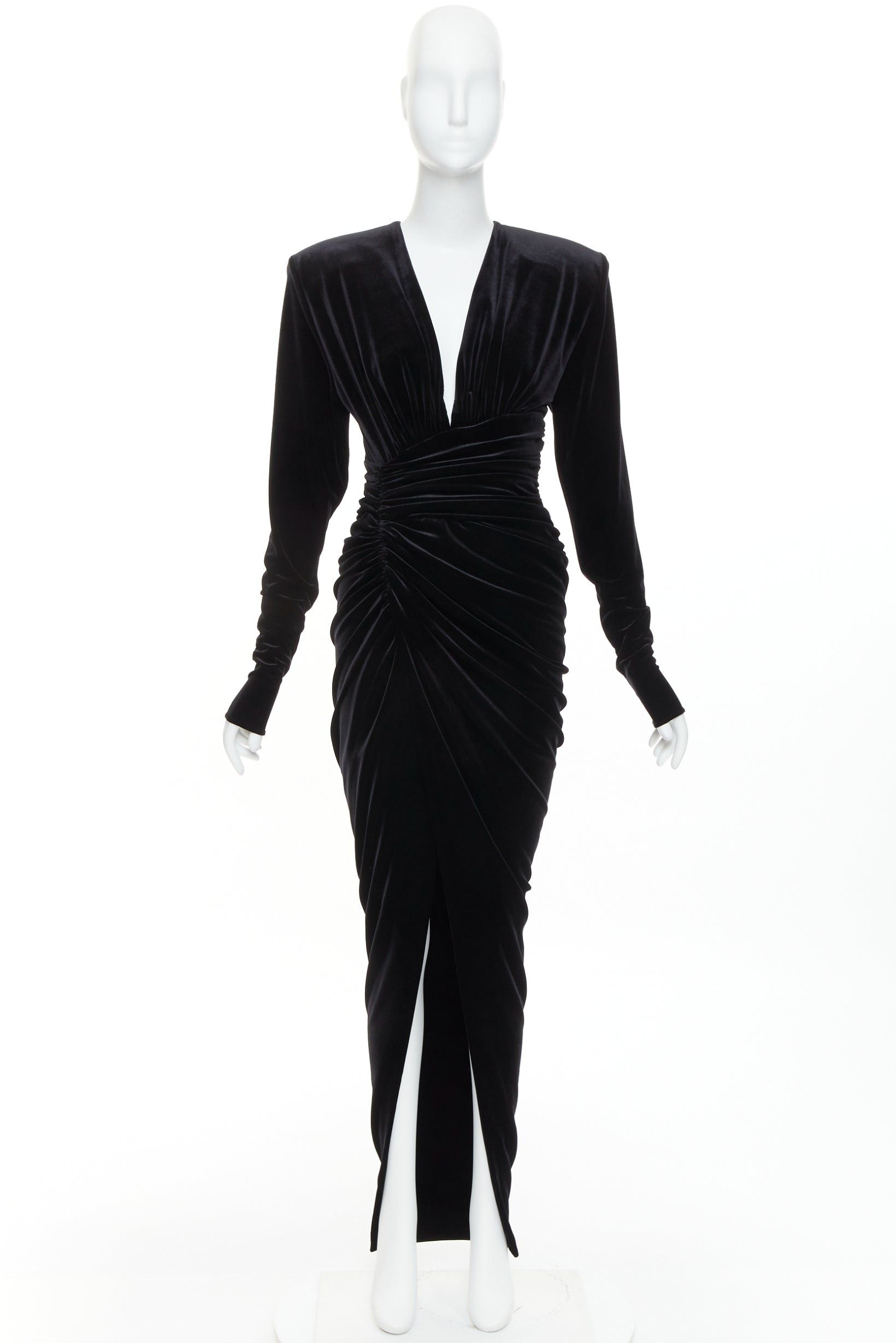 Alexandre Vauthier ALEXANDRE VAUTHIER black velvet Power shoulder padded wrap draped slit gown dress Size S / US 4 / IT 40 - 12 Thumbnail