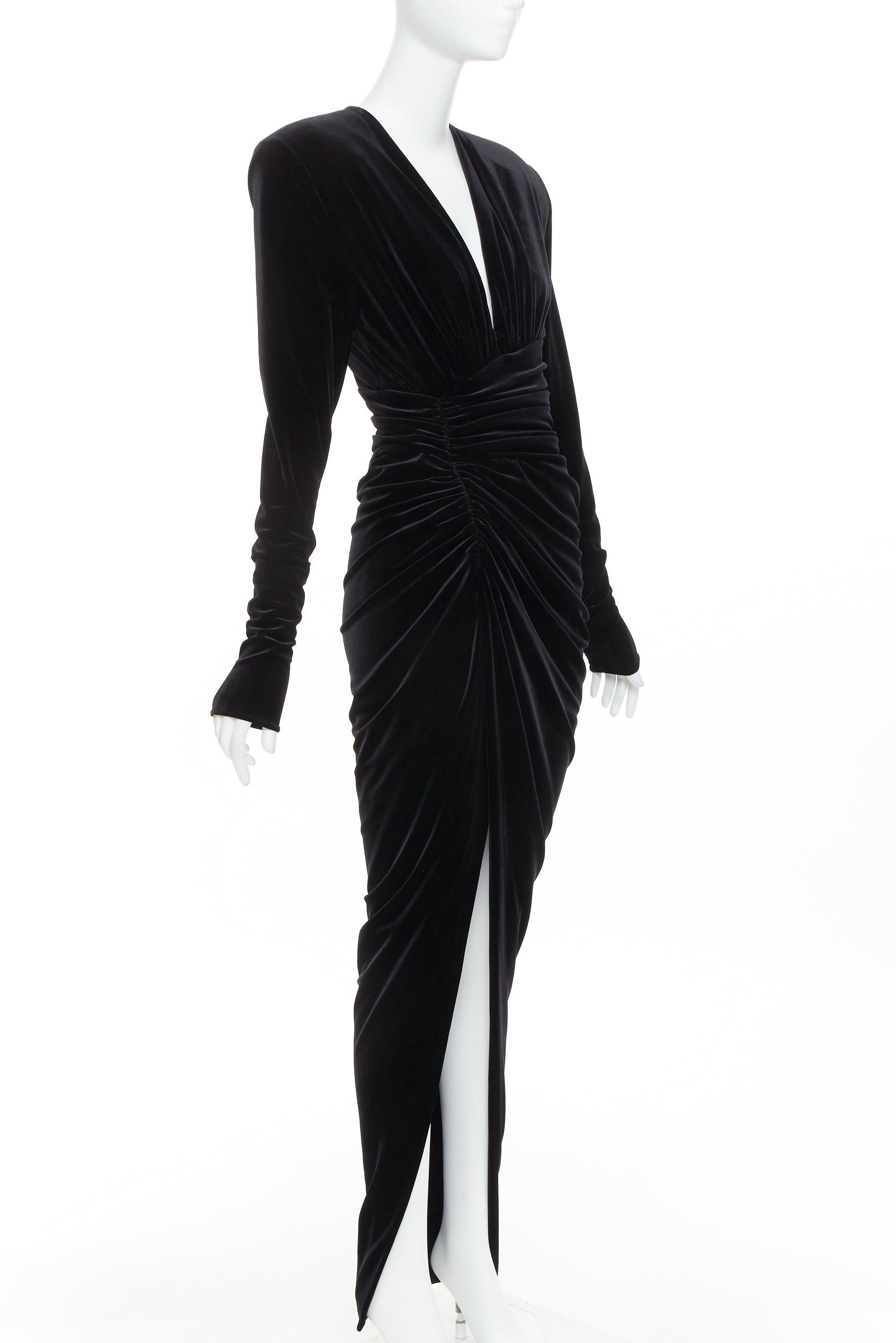 Alexandre Vauthier ALEXANDRE VAUTHIER black velvet Power shoulder padded wrap draped slit gown dress Size S / US 4 / IT 40 - 3 Thumbnail