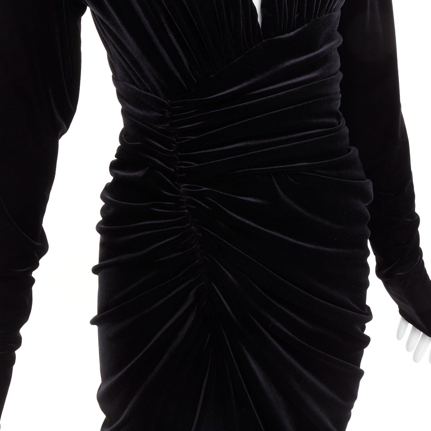 Alexandre Vauthier ALEXANDRE VAUTHIER black velvet Power shoulder padded wrap draped slit gown dress Size S / US 4 / IT 40 - 2 Thumbnail