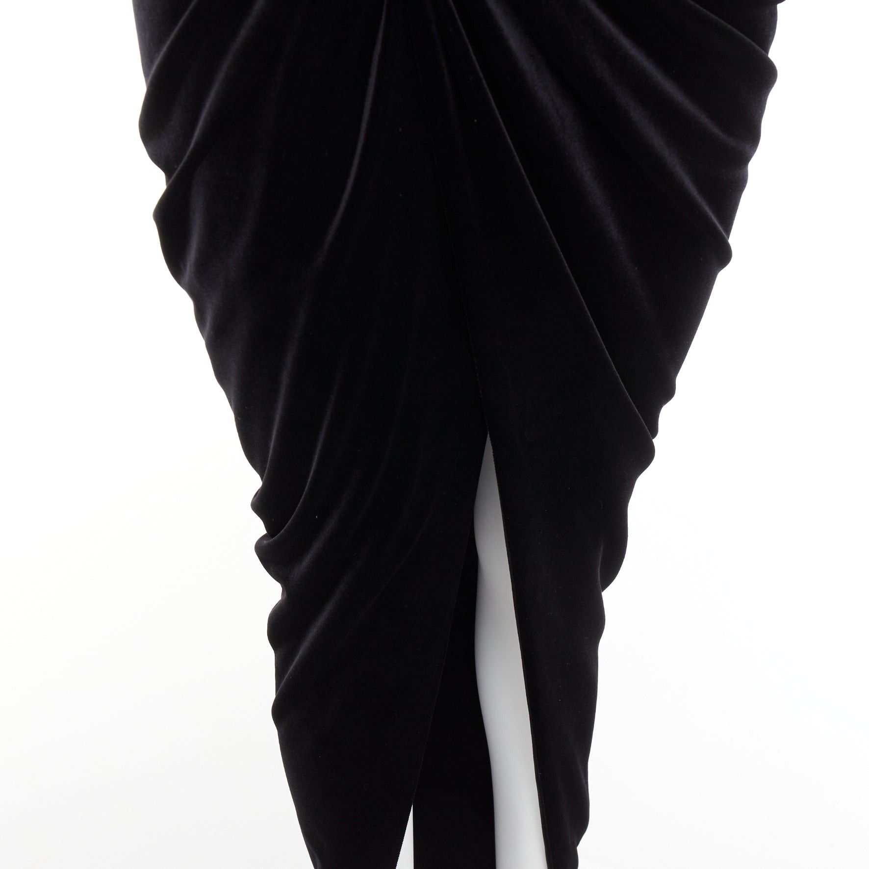 Alexandre Vauthier ALEXANDRE VAUTHIER black velvet Power shoulder padded wrap draped slit gown dress Size S / US 4 / IT 40 - 8 Thumbnail