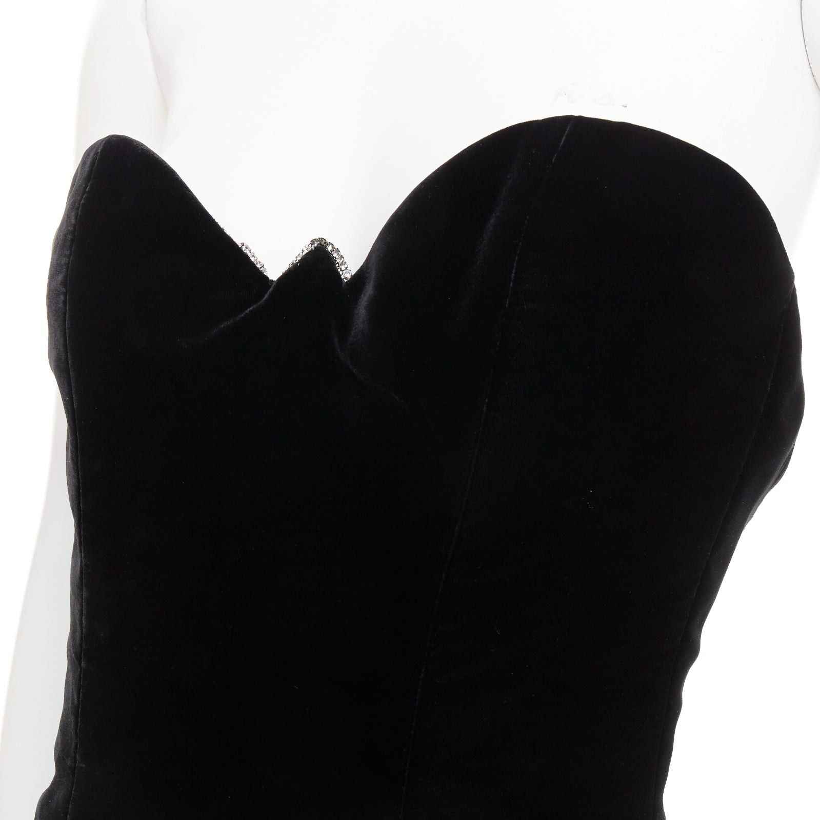Alexandre Vauthier ALEXANDRE VAUTHIER black velvet crystal embellished bustline sweetheart strapless gown Size S / US 4 / IT 40 - 2 Thumbnail