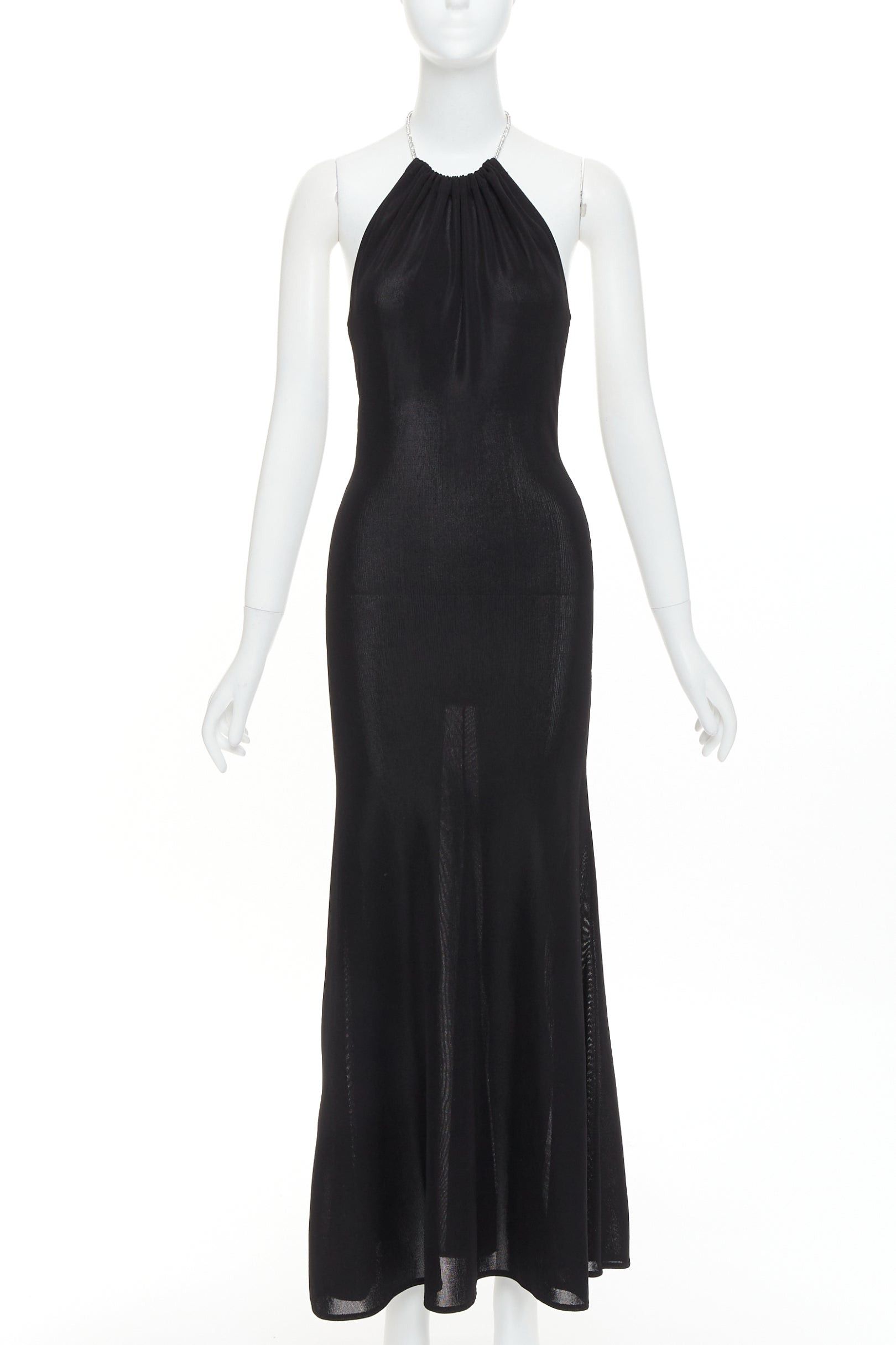 Alexandre Vauthier ALEXANDRE VAUTHIER black fine knit crystal encrusted rope halter tie open back dress Size S / US 4 / IT 40 - 3 Thumbnail