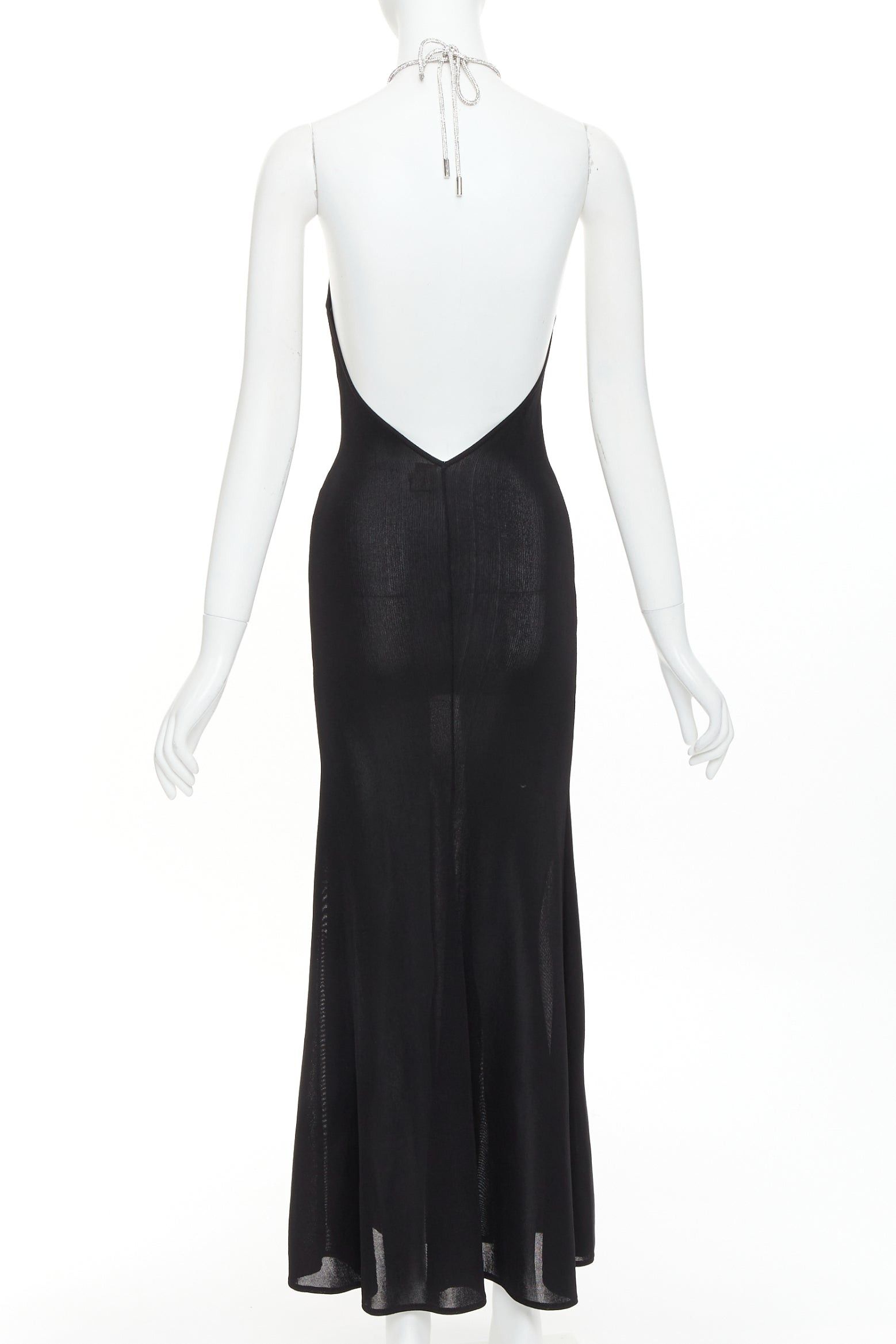 Alexandre Vauthier ALEXANDRE VAUTHIER black fine knit crystal encrusted rope halter tie open back dress Size S / US 4 / IT 40 - 5 Thumbnail