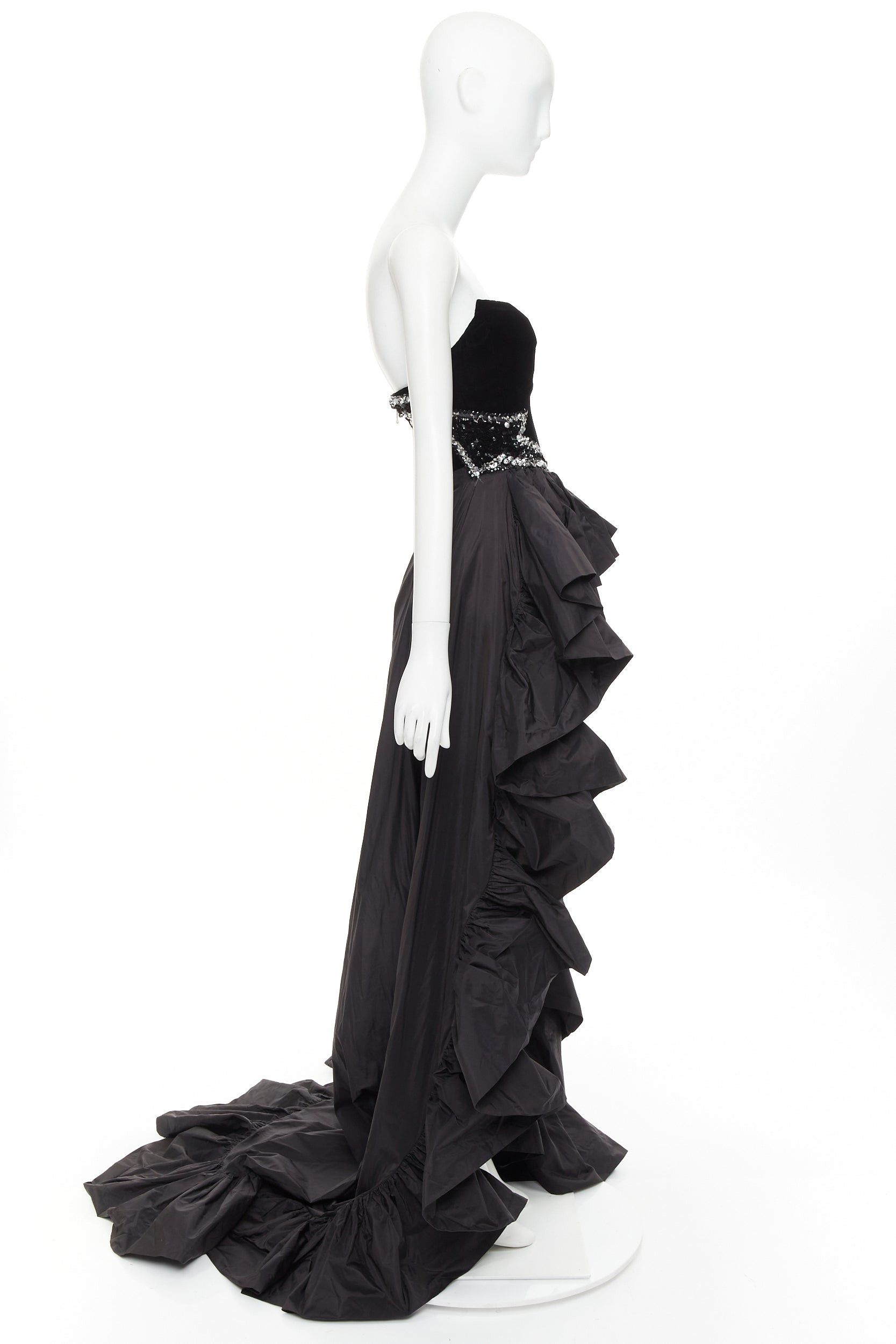 Alexandre Vauthier rare ALEXANDRE VAUTHIER COUTURE SS2017 Runway black velvet bodice crystal trim ruffle high low trained gown Size S / US 4 / IT 40 - 4 Thumbnail