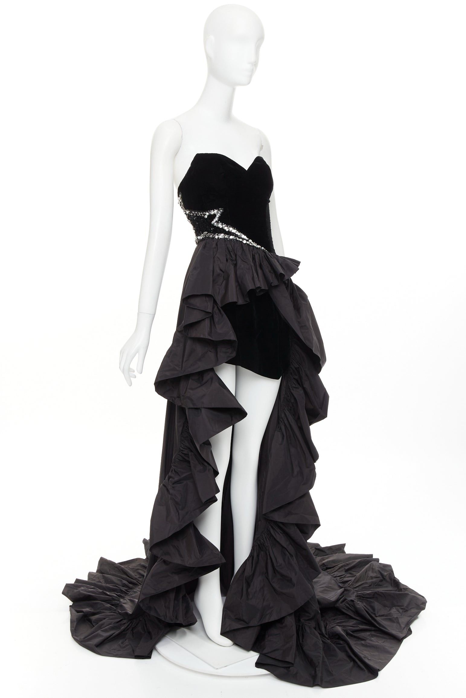 Alexandre Vauthier rare ALEXANDRE VAUTHIER COUTURE SS2017 Runway black velvet bodice crystal trim ruffle high low trained gown Size S / US 4 / IT 40 - 3 Thumbnail