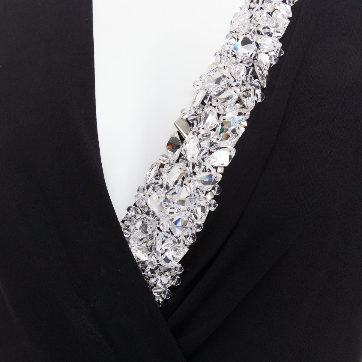 Alexandre Vauthier ALEXANDRE VAUTHIER black silver rhinestone jewel crystal plunge wrap dress Size S / US 4 / IT 40 - 2 Thumbnail