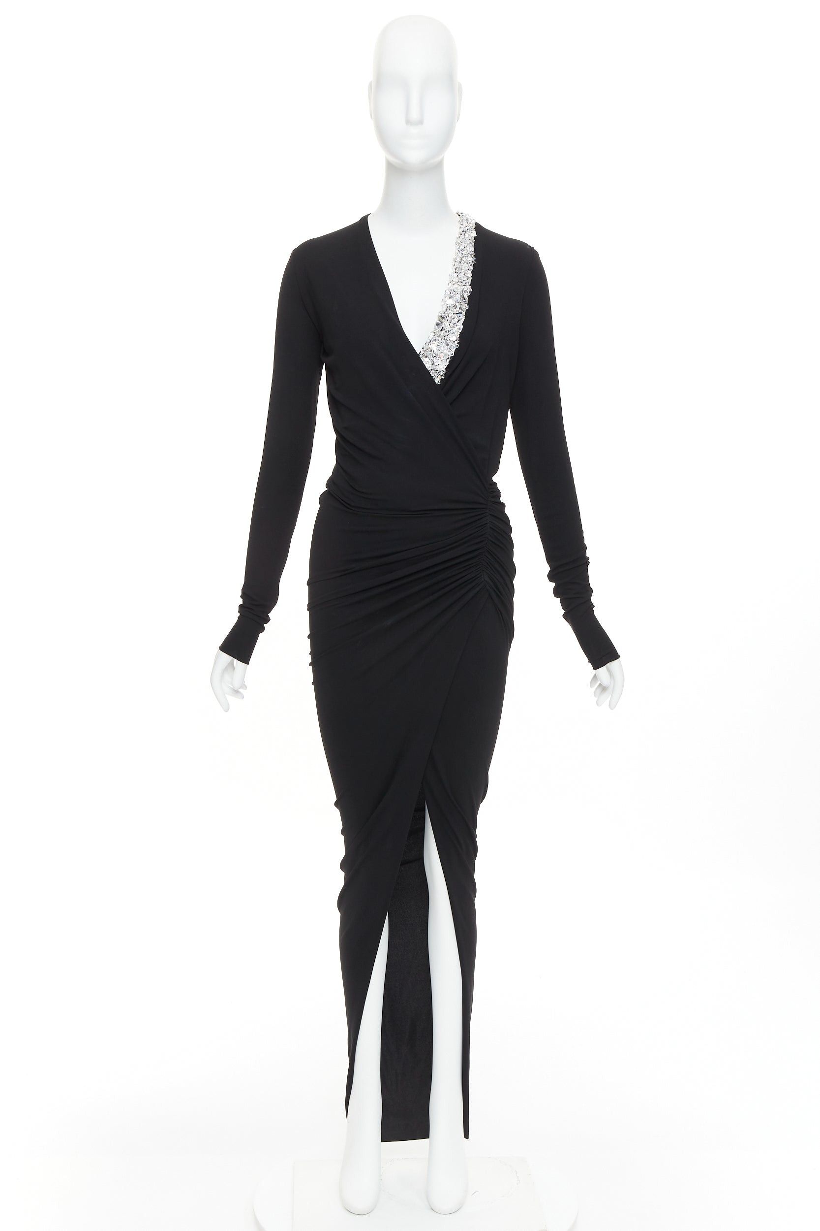 Alexandre Vauthier ALEXANDRE VAUTHIER black silver rhinestone jewel crystal plunge wrap dress Size S / US 4 / IT 40 - 11 Thumbnail