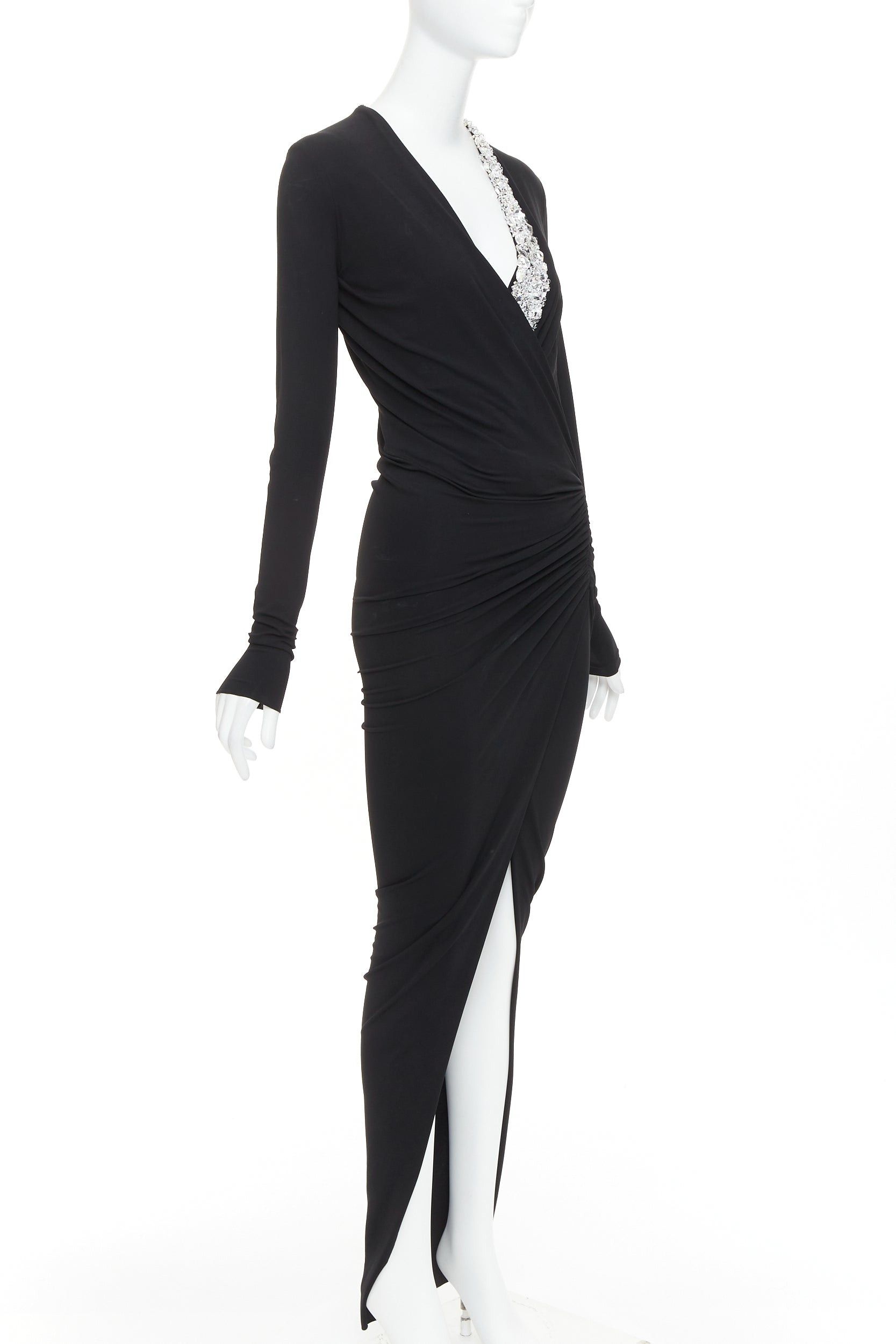 Alexandre Vauthier ALEXANDRE VAUTHIER black silver rhinestone jewel crystal plunge wrap dress Size S / US 4 / IT 40 - 3 Thumbnail