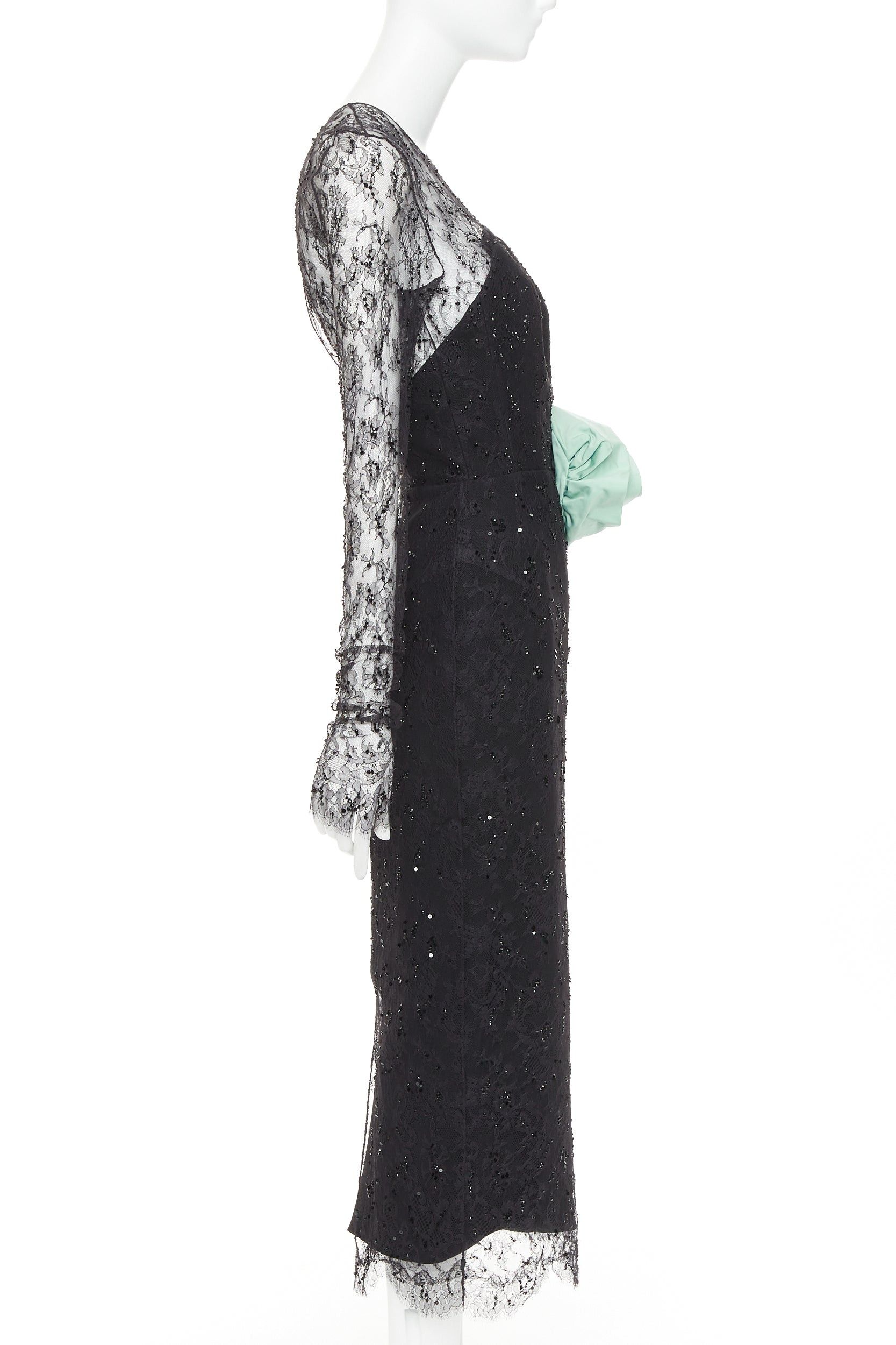 Alexandre Vauthier ALEXANDRE VAUTHIER COUTURE AW2019 Runway green rosette crystal embellished lace dress Size S / US 4 / IT 40 - 4 Thumbnail