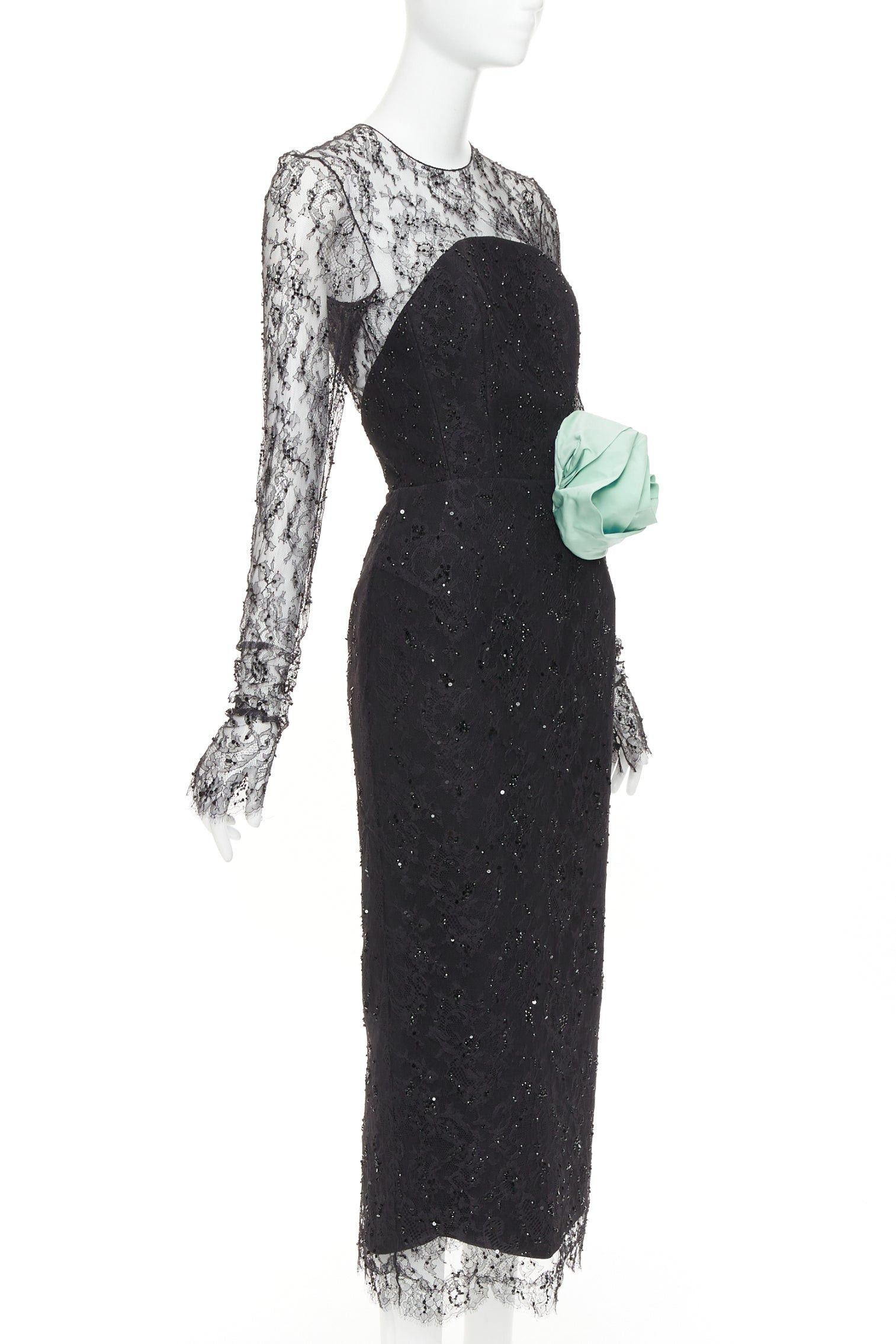 Alexandre Vauthier ALEXANDRE VAUTHIER COUTURE AW2019 Runway green rosette crystal embellished lace dress Size S / US 4 / IT 40 - 3 Thumbnail