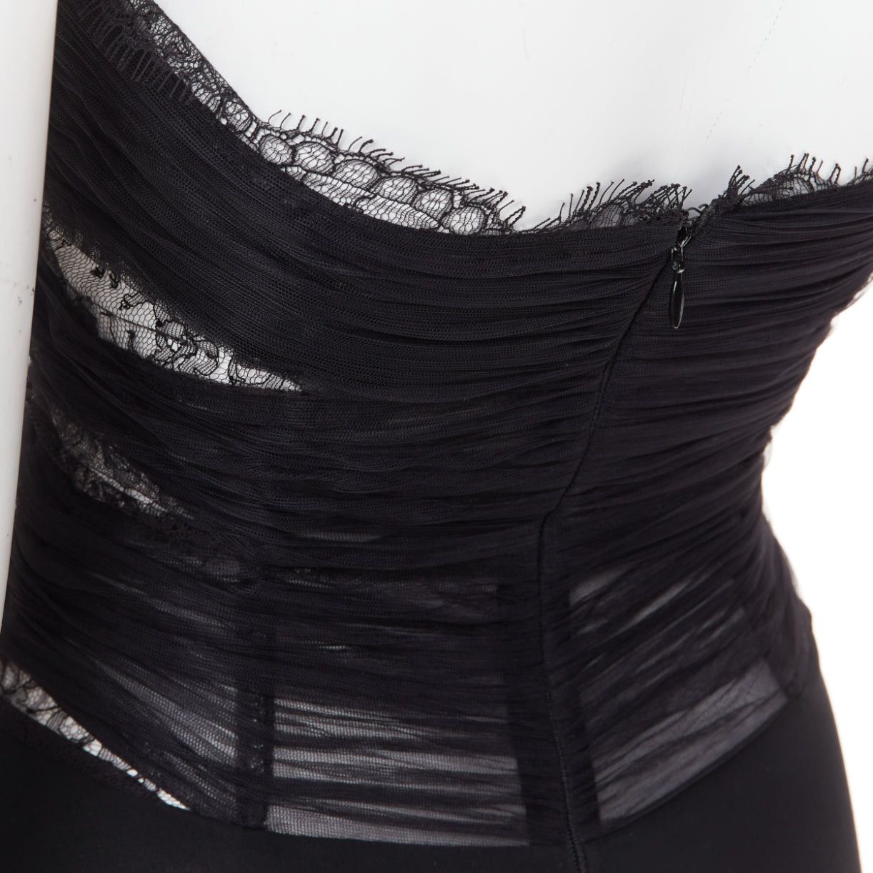 Alexandre Vauthier ALEXANDRE VAUTHIER COUTURE AW2022 Runway black pleated tulle sheer lace bodysuit top Size S / US 4 / IT 40 - 7 Thumbnail