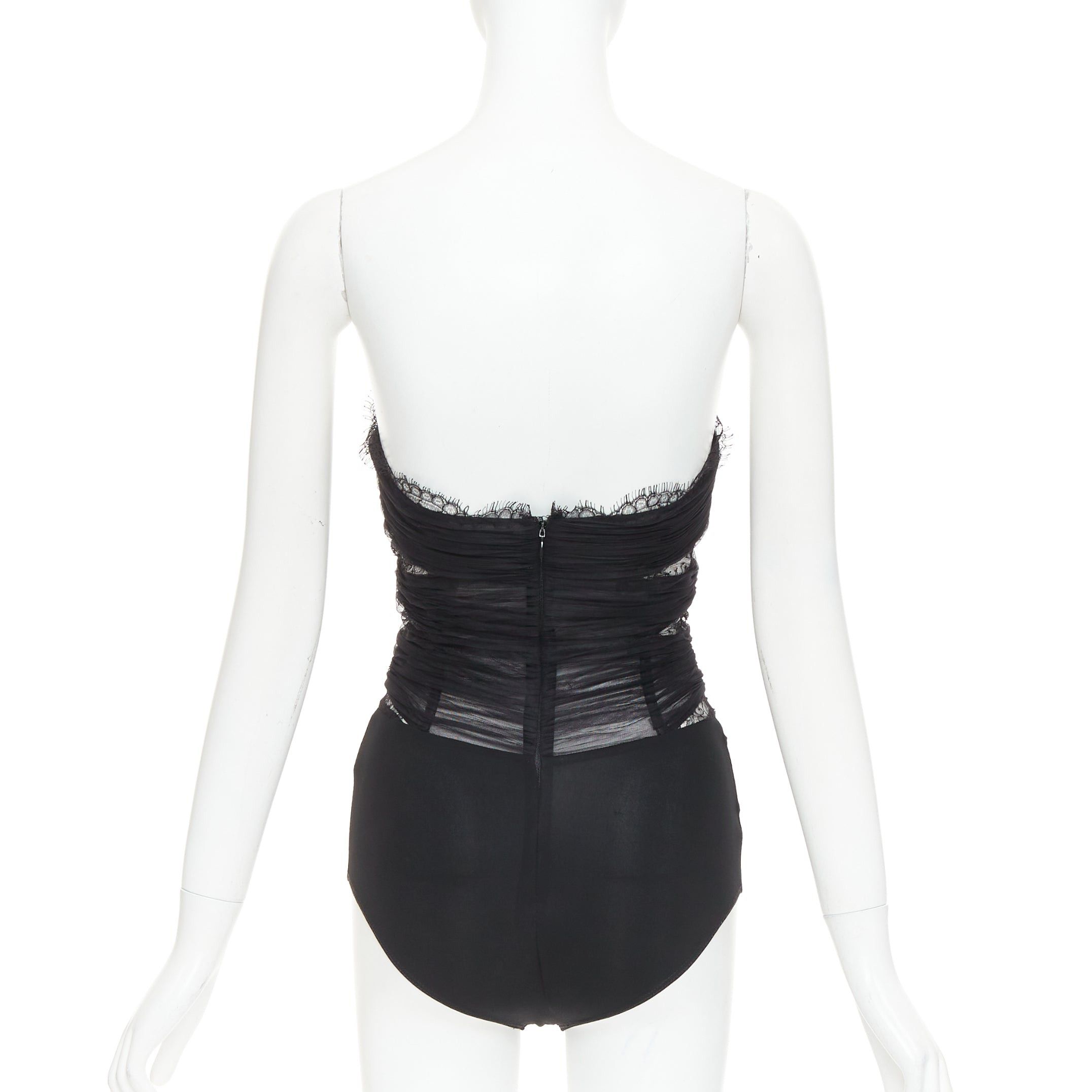 Alexandre Vauthier ALEXANDRE VAUTHIER COUTURE AW2022 Runway black pleated tulle sheer lace bodysuit top Size S / US 4 / IT 40 - 5 Thumbnail