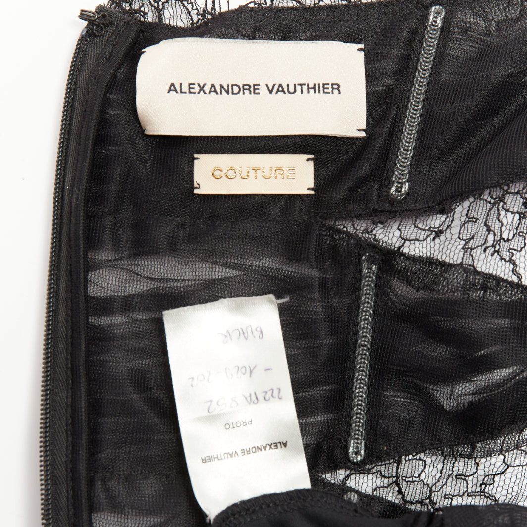 Alexandre Vauthier ALEXANDRE VAUTHIER COUTURE AW2022 Runway black pleated tulle sheer lace bodysuit top Size S / US 4 / IT 40 - 8 Thumbnail