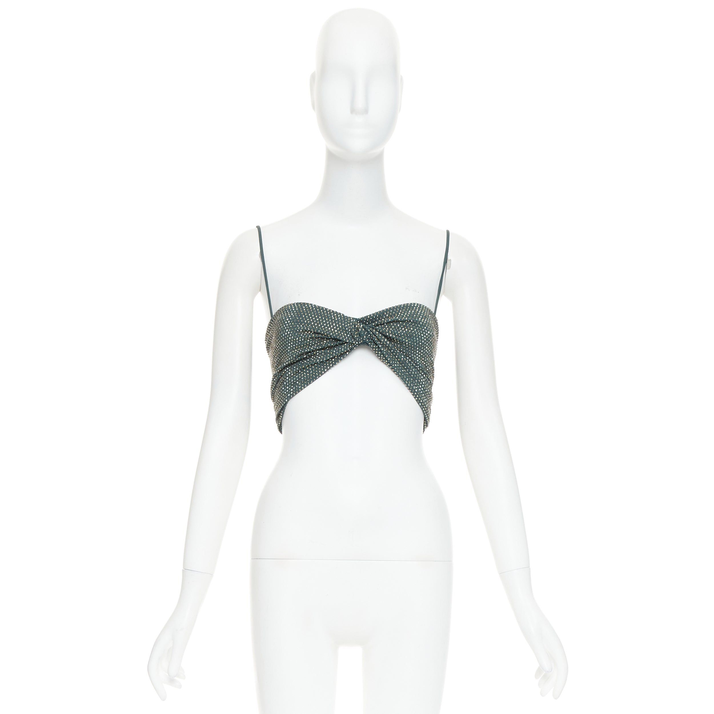Alexandre Vauthier ALEXANDRE VAUTHIER Sage green strass crystal encrusted twist cropped top Size S / US 4 / IT 40 - 10 Thumbnail
