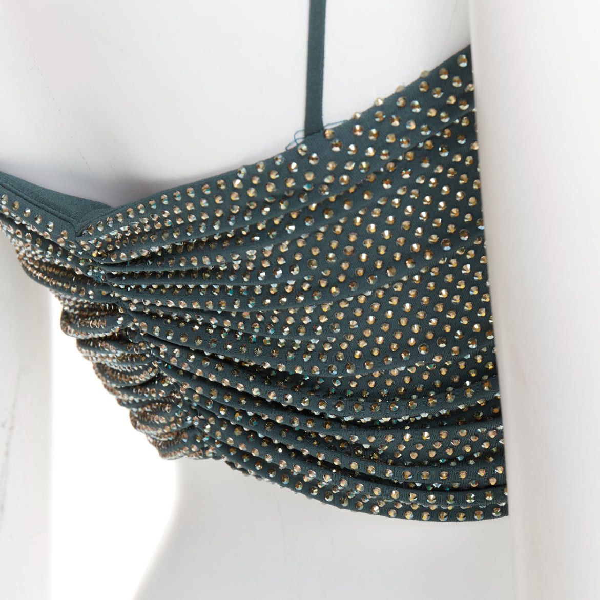Alexandre Vauthier ALEXANDRE VAUTHIER Sage green strass crystal encrusted twist cropped top Size S / US 4 / IT 40 - 8 Thumbnail