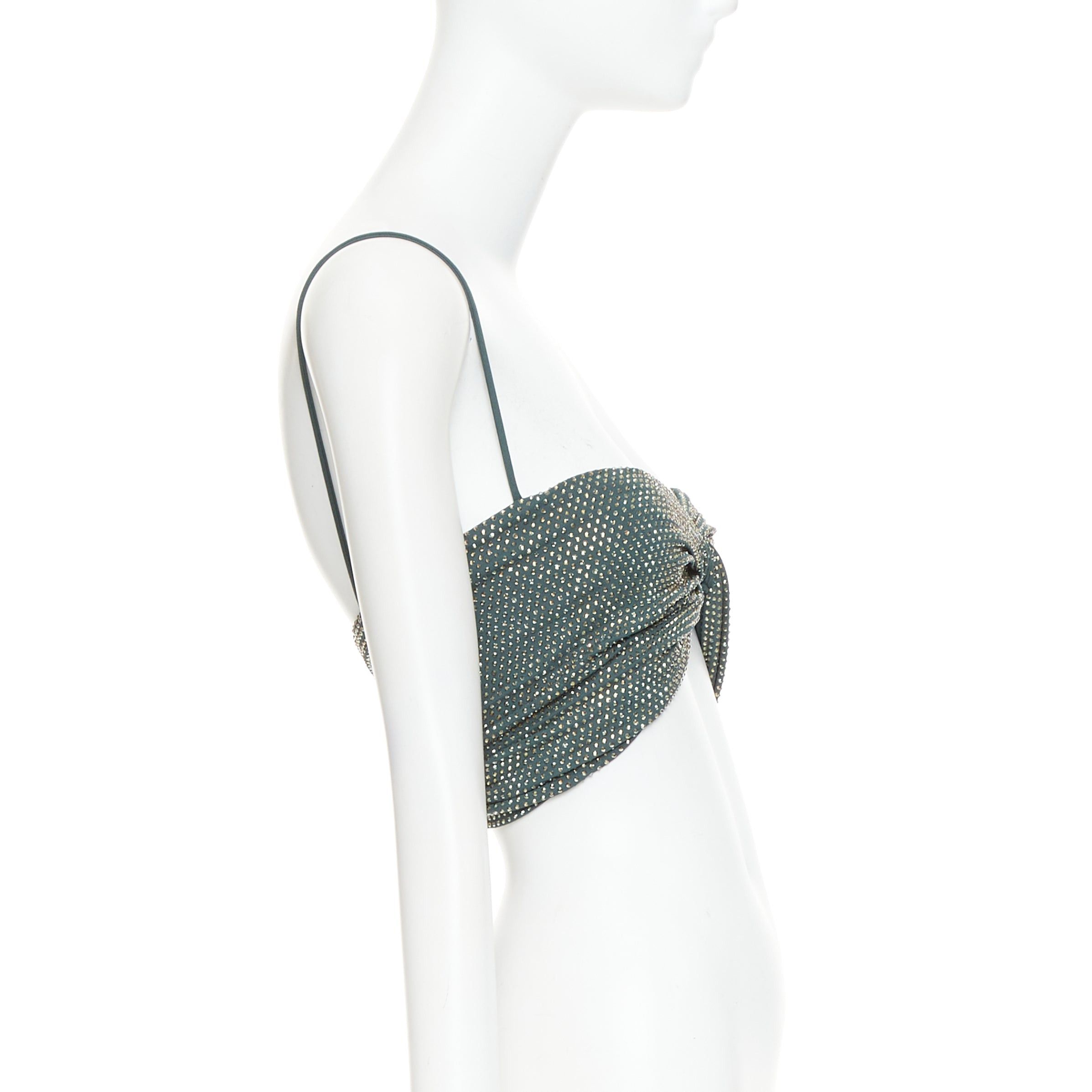 Alexandre Vauthier ALEXANDRE VAUTHIER Sage green strass crystal encrusted twist cropped top Size S / US 4 / IT 40 - 4 Thumbnail