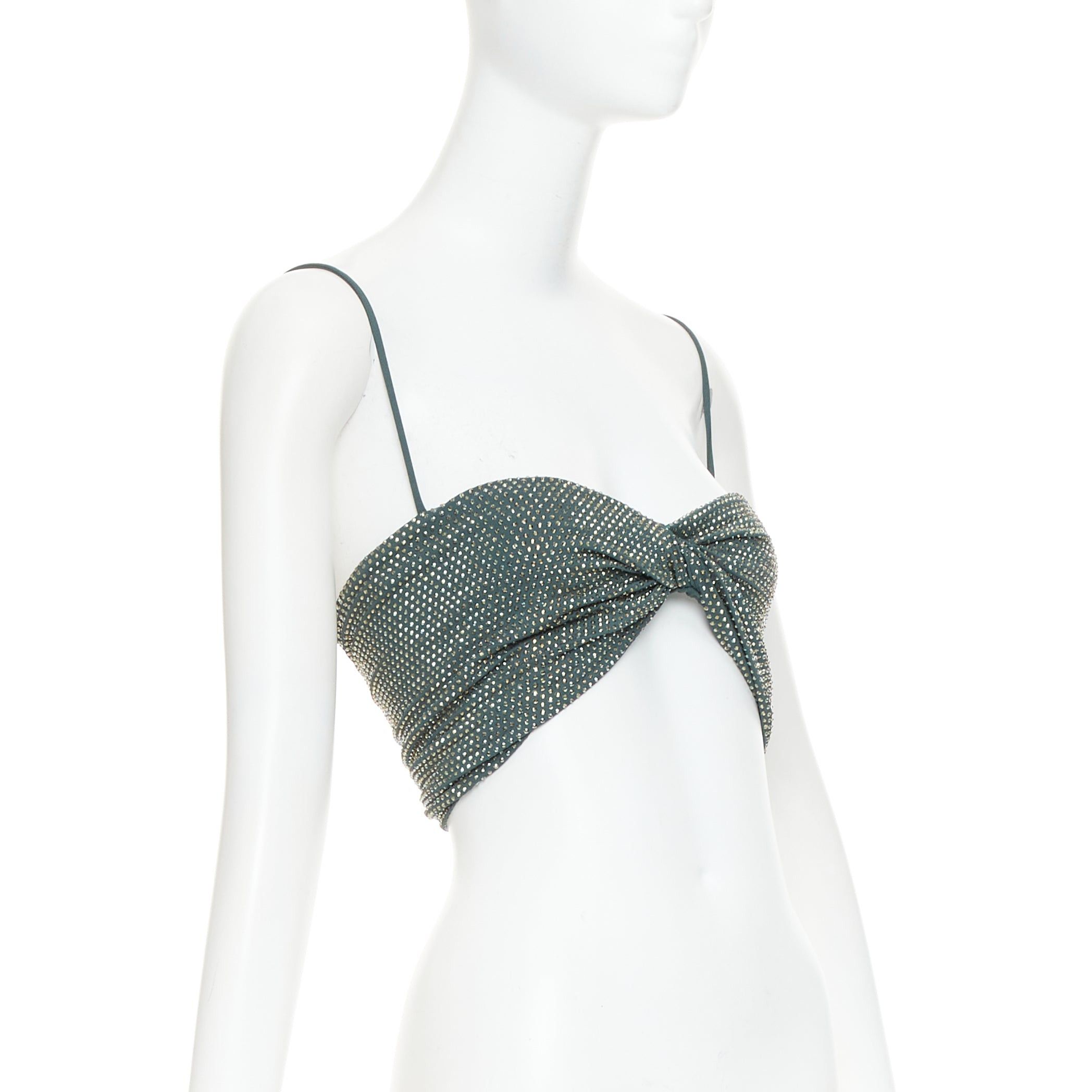 Alexandre Vauthier ALEXANDRE VAUTHIER Sage green strass crystal encrusted twist cropped top Size S / US 4 / IT 40 - 3 Thumbnail