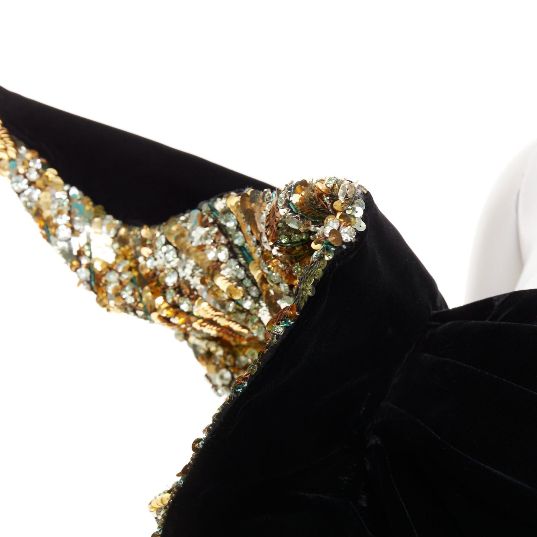 Alexandre Vauthier rare ALEXANDRE VAUTHIER COUTURE AW2017 Runway Maison Lesage gold sequin crystals bead embellished ruffle velvet top Size S / US 4 / IT 40 - 8 Thumbnail