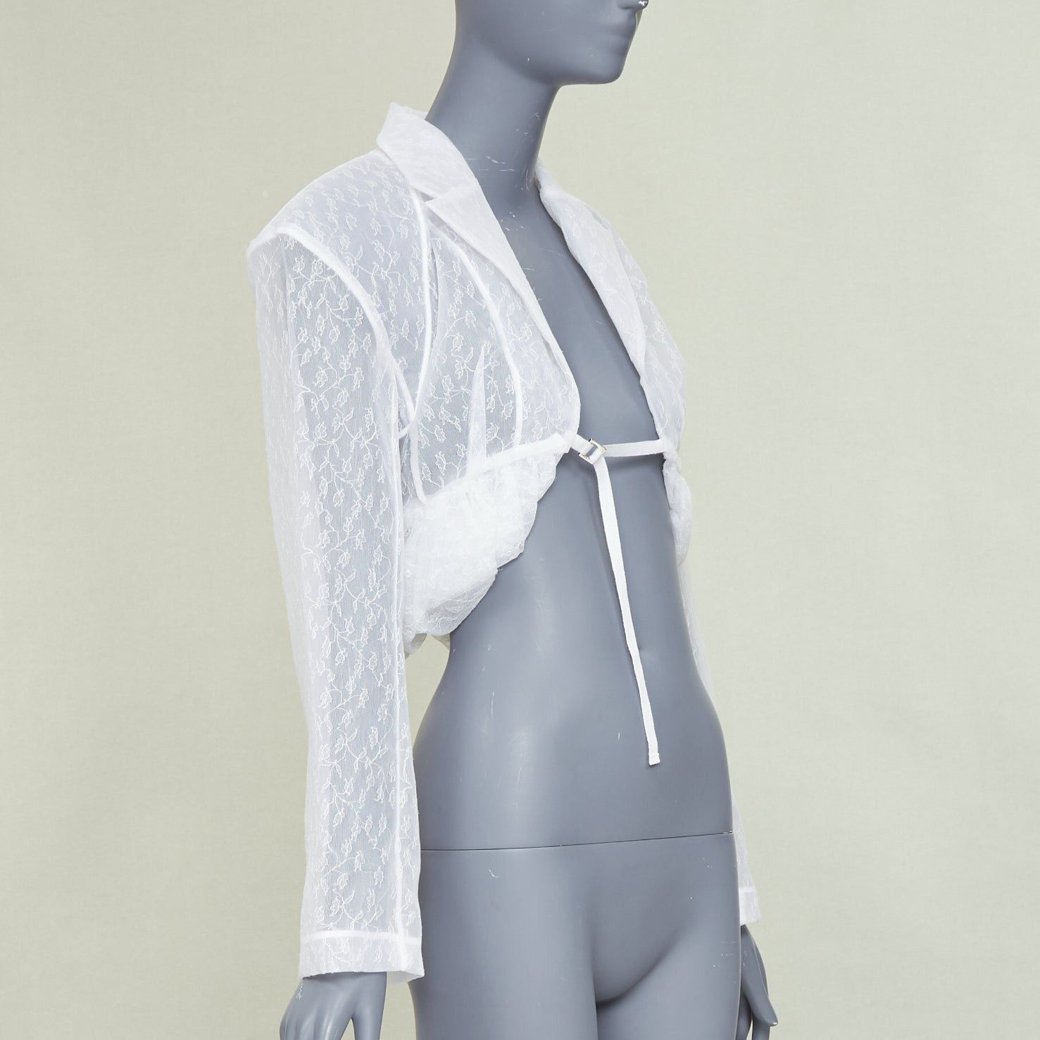 Jacquemus JACQUEMUS Bridal Le Chouchou 2023 Runway Dentelle white floral tulle lace crop jacket FR34 XS Size XS / US 0-2 / IT 36-38 - 3 Thumbnail