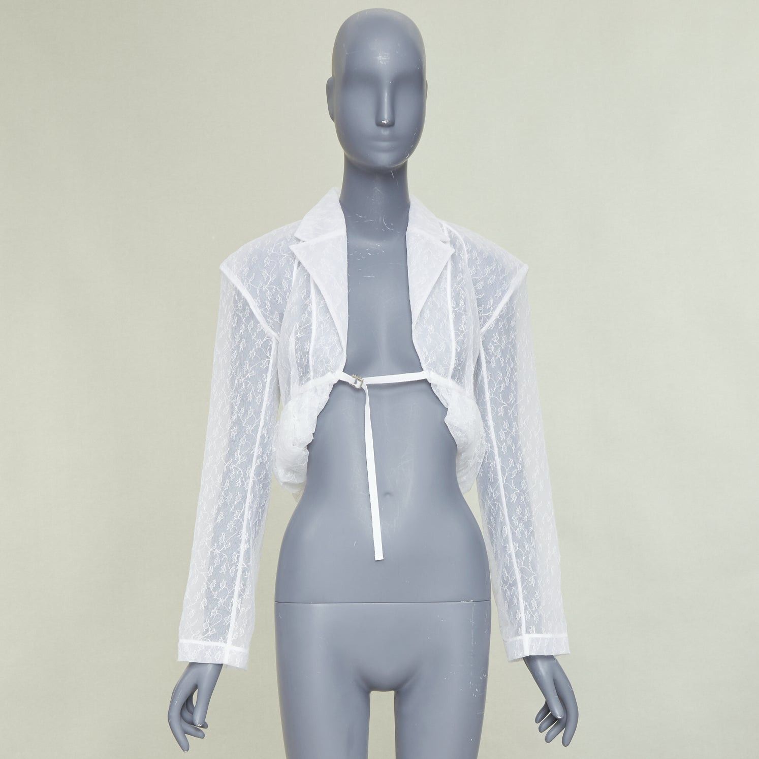 Jacquemus JACQUEMUS Bridal Le Chouchou 2023 Runway Dentelle white floral tulle lace crop jacket FR34 XS Size XS / US 0-2 / IT 36-38 - 10 Thumbnail