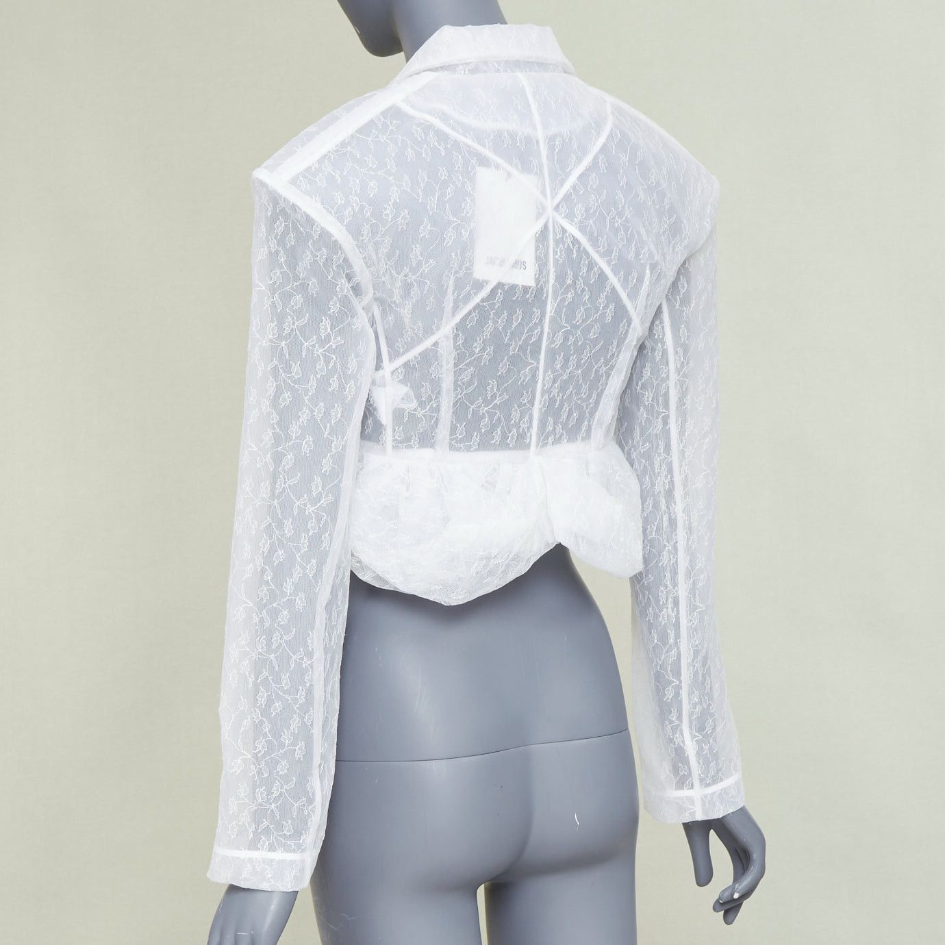 Jacquemus JACQUEMUS Bridal Le Chouchou 2023 Runway Dentelle white floral tulle lace crop jacket FR34 XS Size XS / US 0-2 / IT 36-38 - 6 Thumbnail