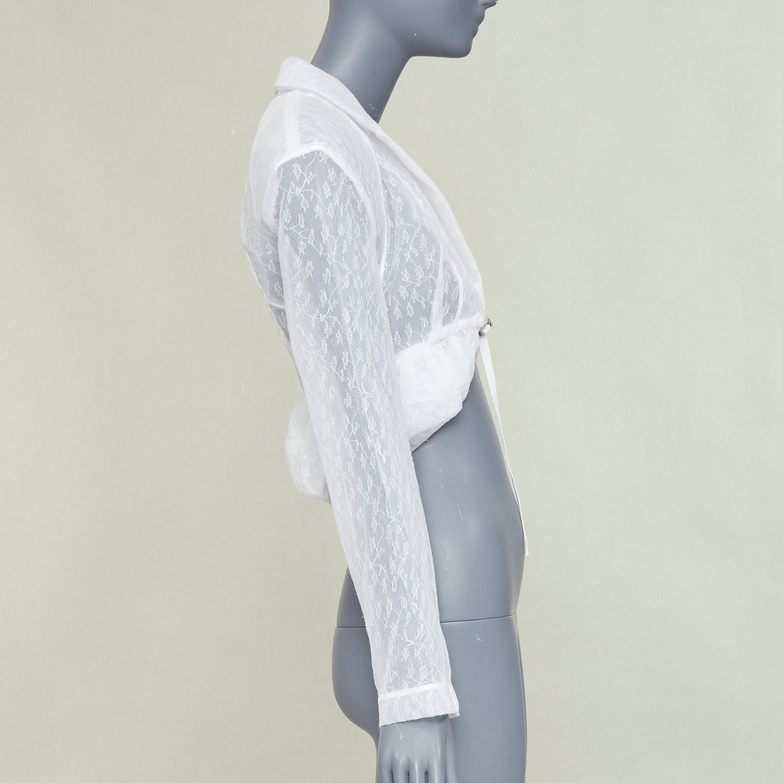 Jacquemus JACQUEMUS Bridal Le Chouchou 2023 Runway Dentelle white floral tulle lace crop jacket FR34 XS Size XS / US 0-2 / IT 36-38 - 4 Thumbnail